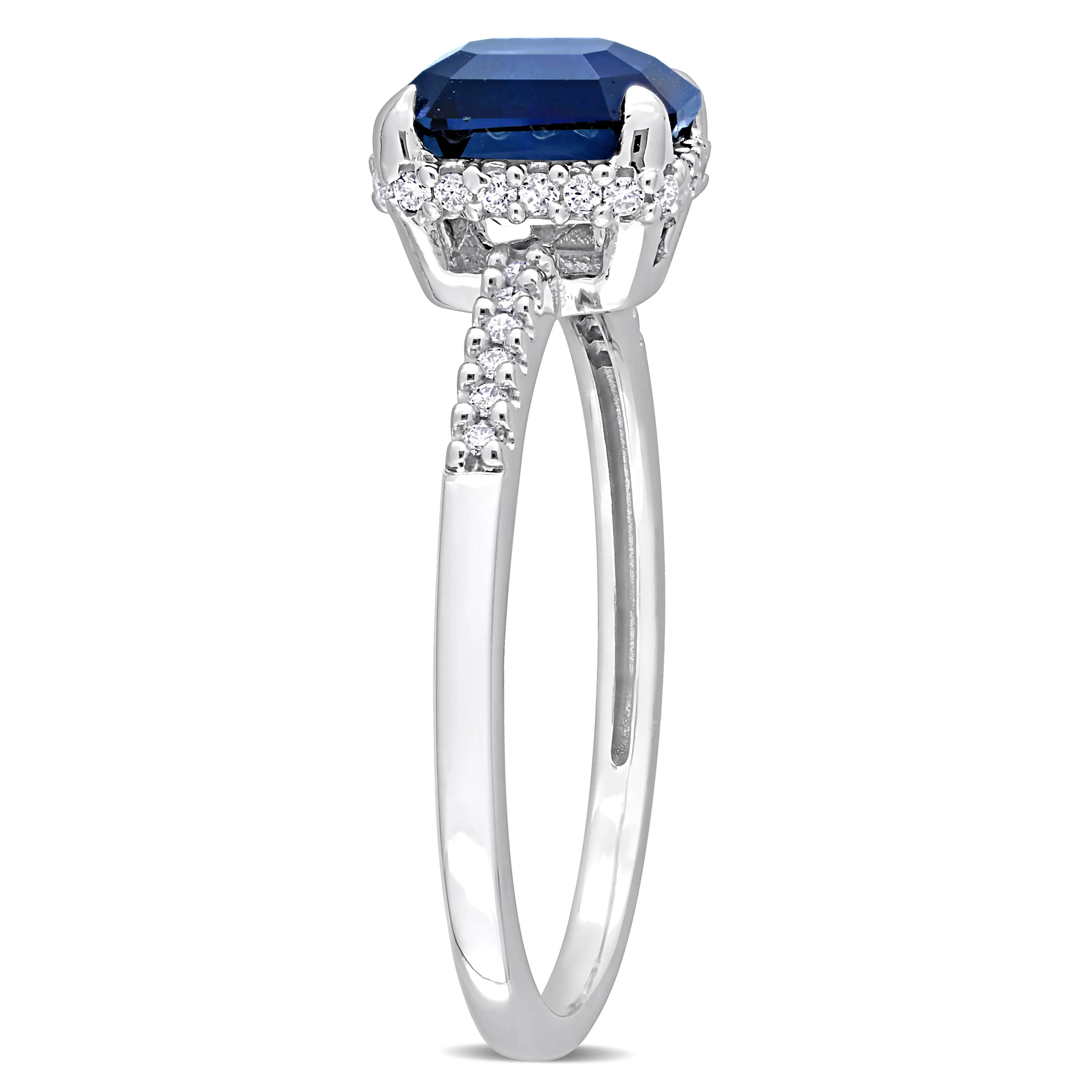 1 3/4 CT TGW Octagon Blue Sapphire and 1/7 CT TDW Diamond Halo Engagement Ring in 14K White Gold