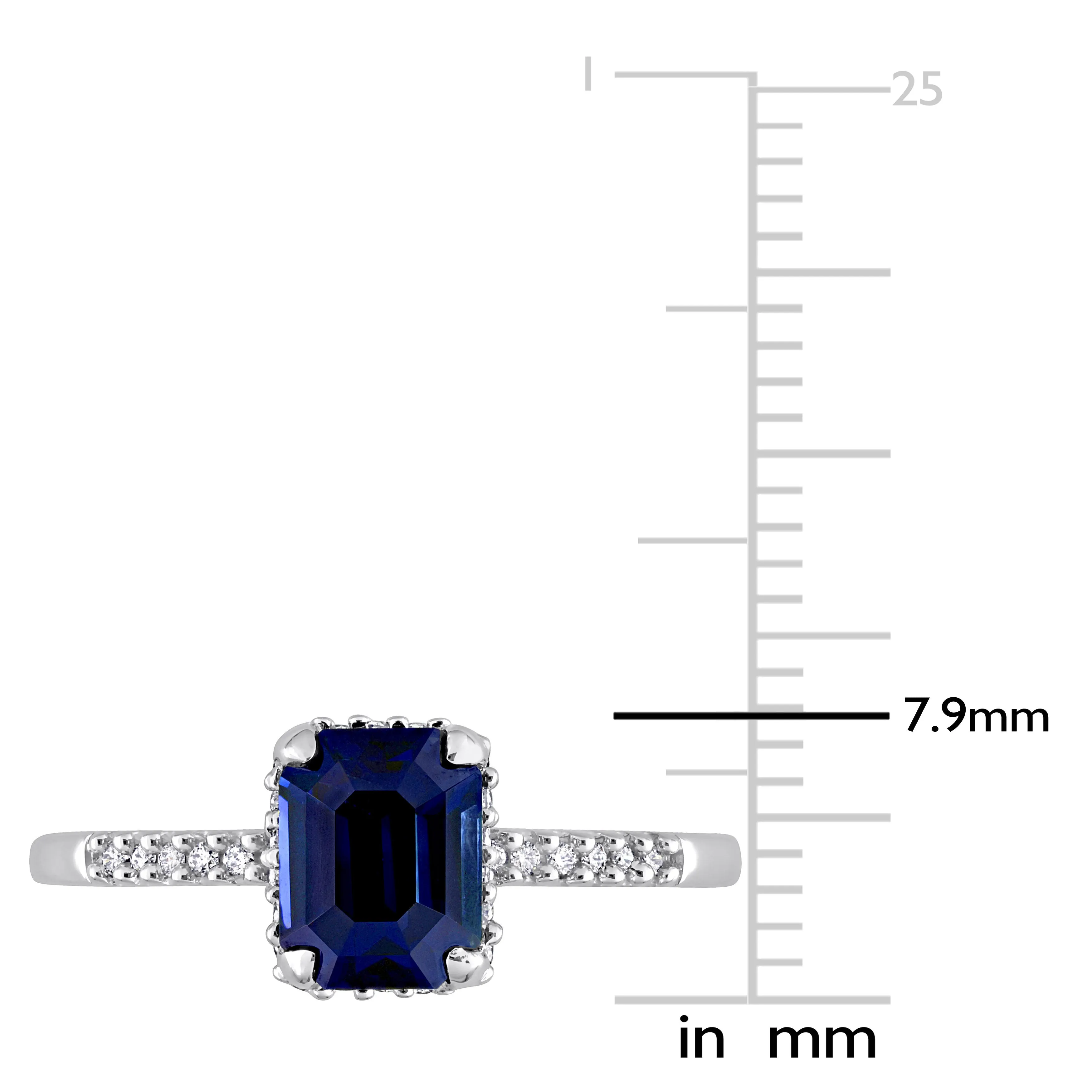 1 3/4 CT TGW Octagon Blue Sapphire and 1/7 CT TDW Diamond Halo Engagement Ring in 14K White Gold