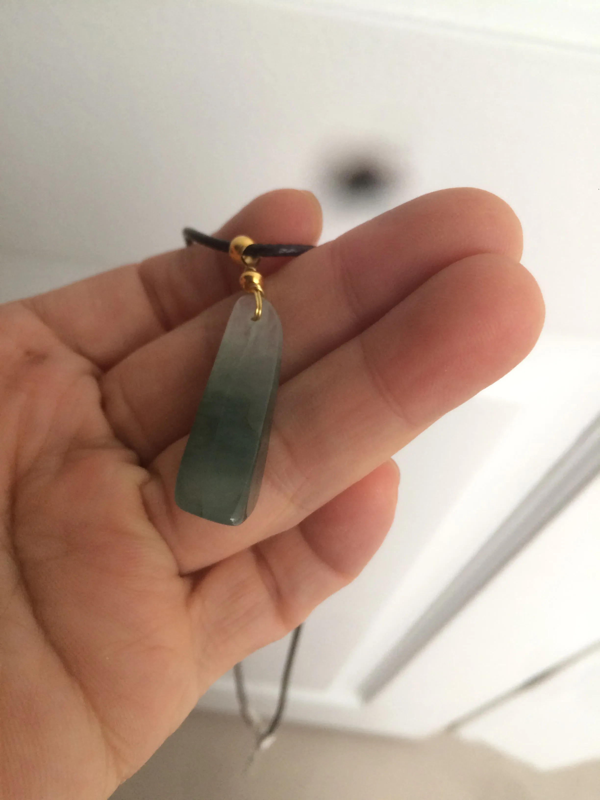 100% Natural icy watery dark green triangular prism jadeite Jade pendant necklace S43