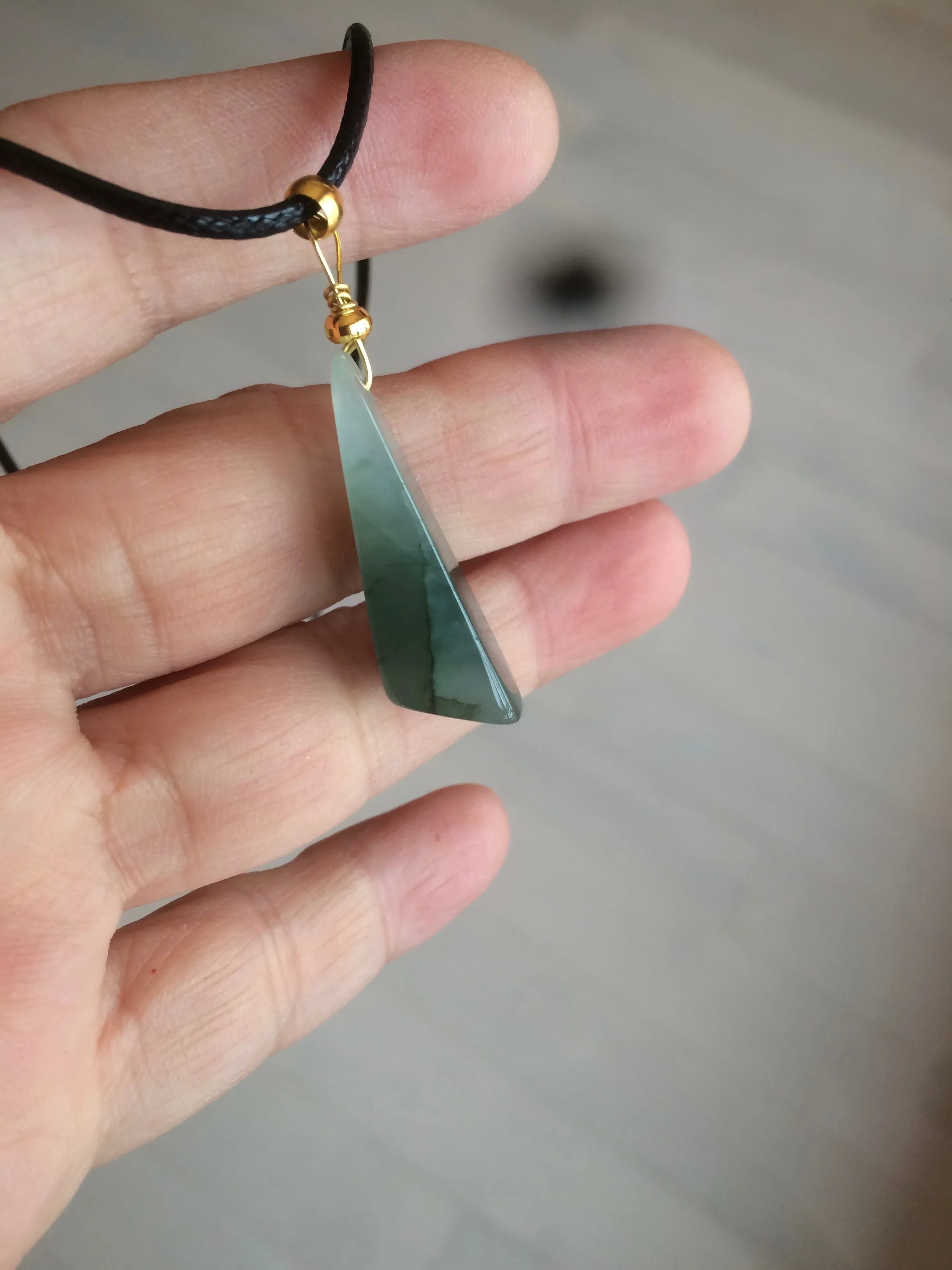 100% Natural icy watery dark green triangular prism jadeite Jade pendant necklace S43