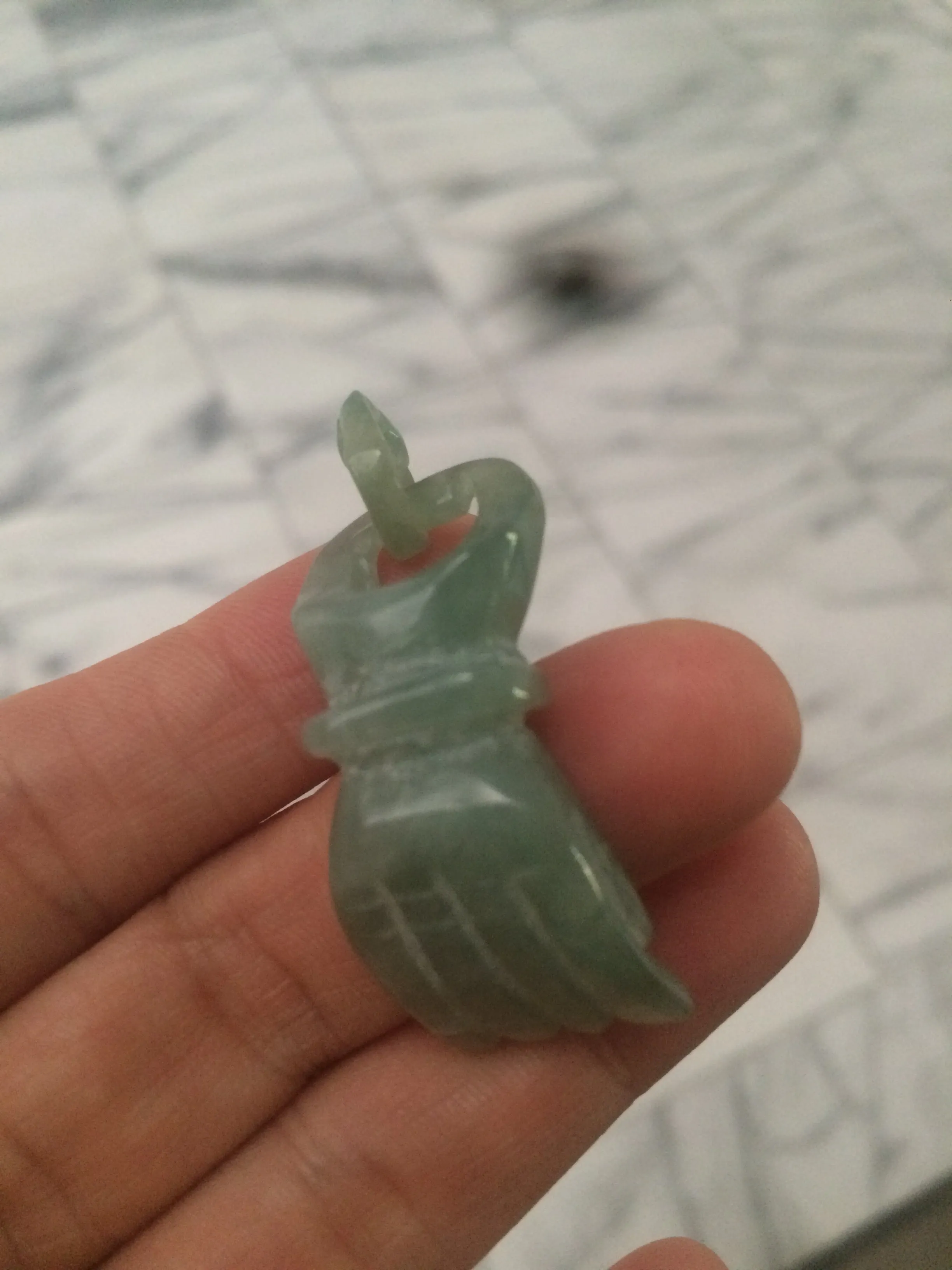 100% natural type A watery light green 3D jadeite jade hand pendant/hanger for Halloween QP-2 (Clearance item)