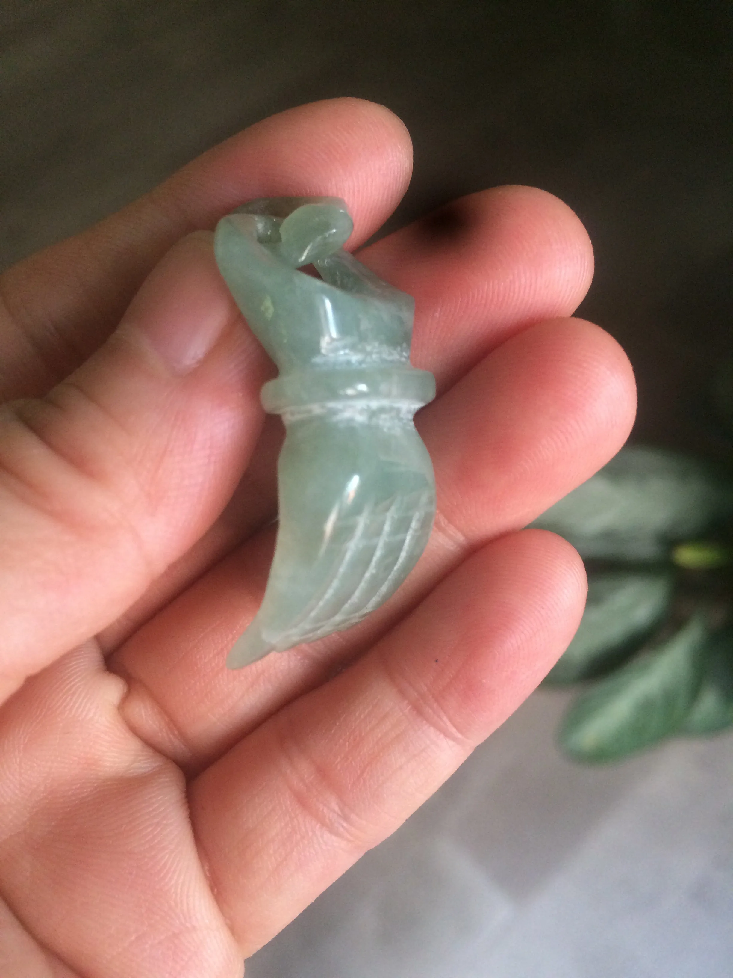 100% natural type A watery light green 3D jadeite jade hand pendant/hanger for Halloween QP-2 (Clearance item)