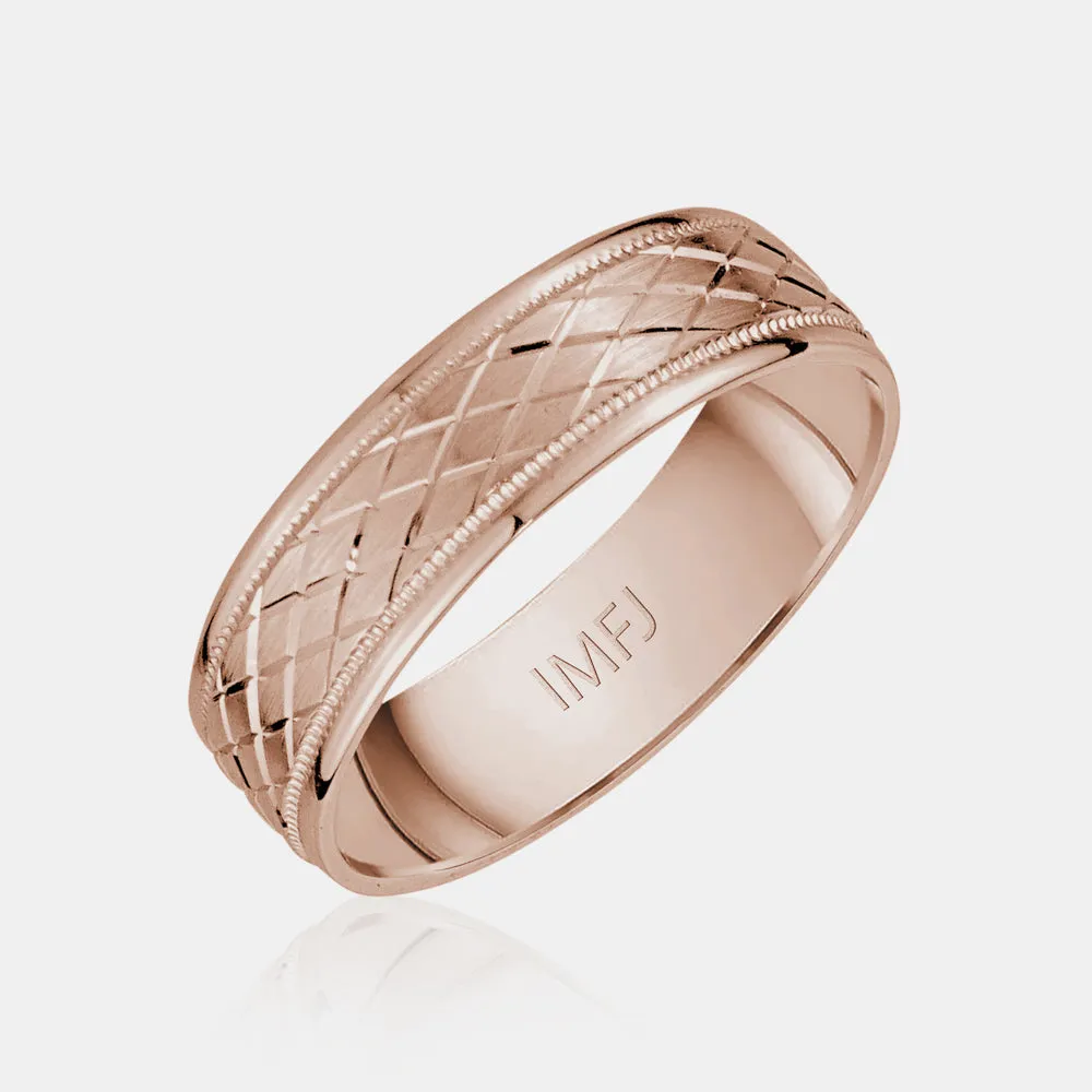 10K Diamond Shape Flat Milgrain Wedding Band