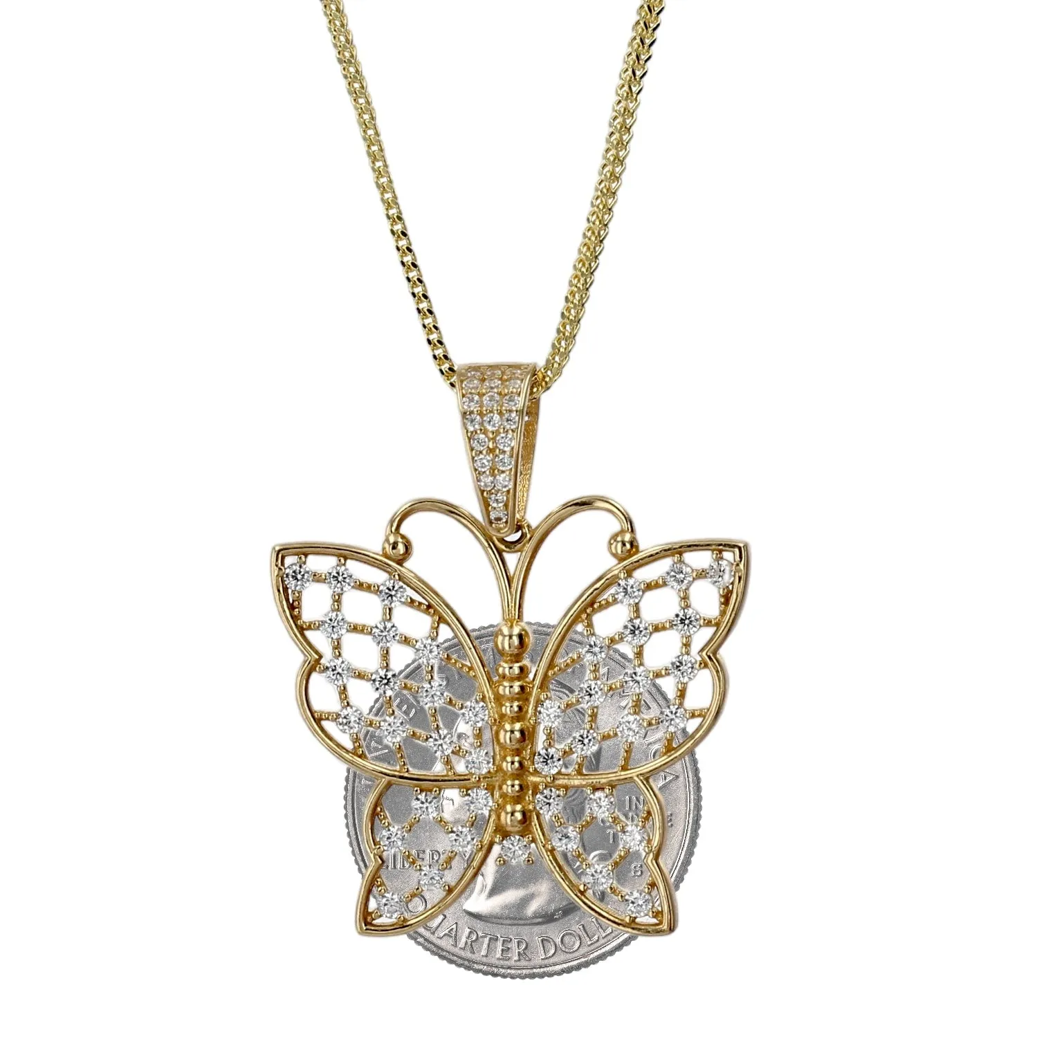 10K Yellow Franco chain diamond cut feligran butterfly pendant-220885