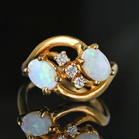 14K Gold Bypass Diamond Toi Et Moi Opal Cocktail Ring