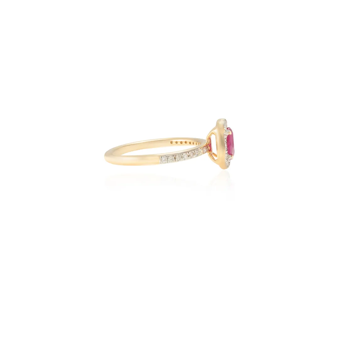 14K Gold Oval Ruby and Halo Diamond Ring