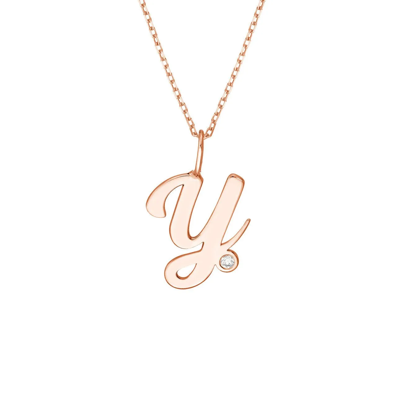 14K Gold Script Initial Diamond Bezel Pendant