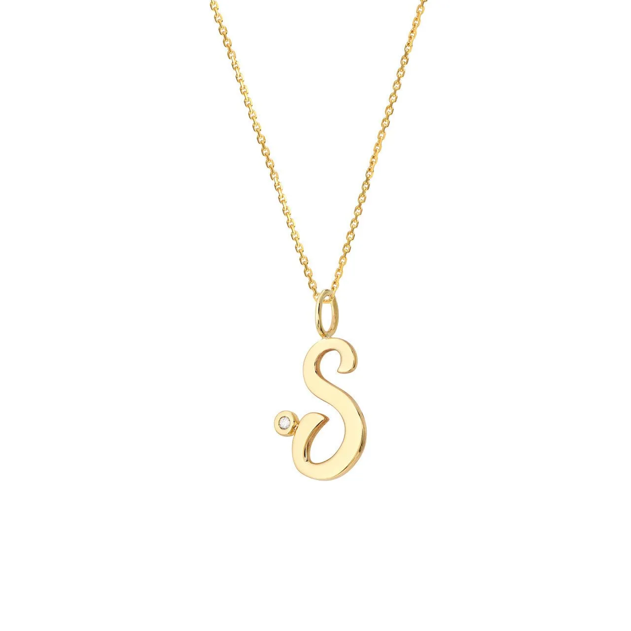 14K Gold Script Initial Diamond Bezel Pendant