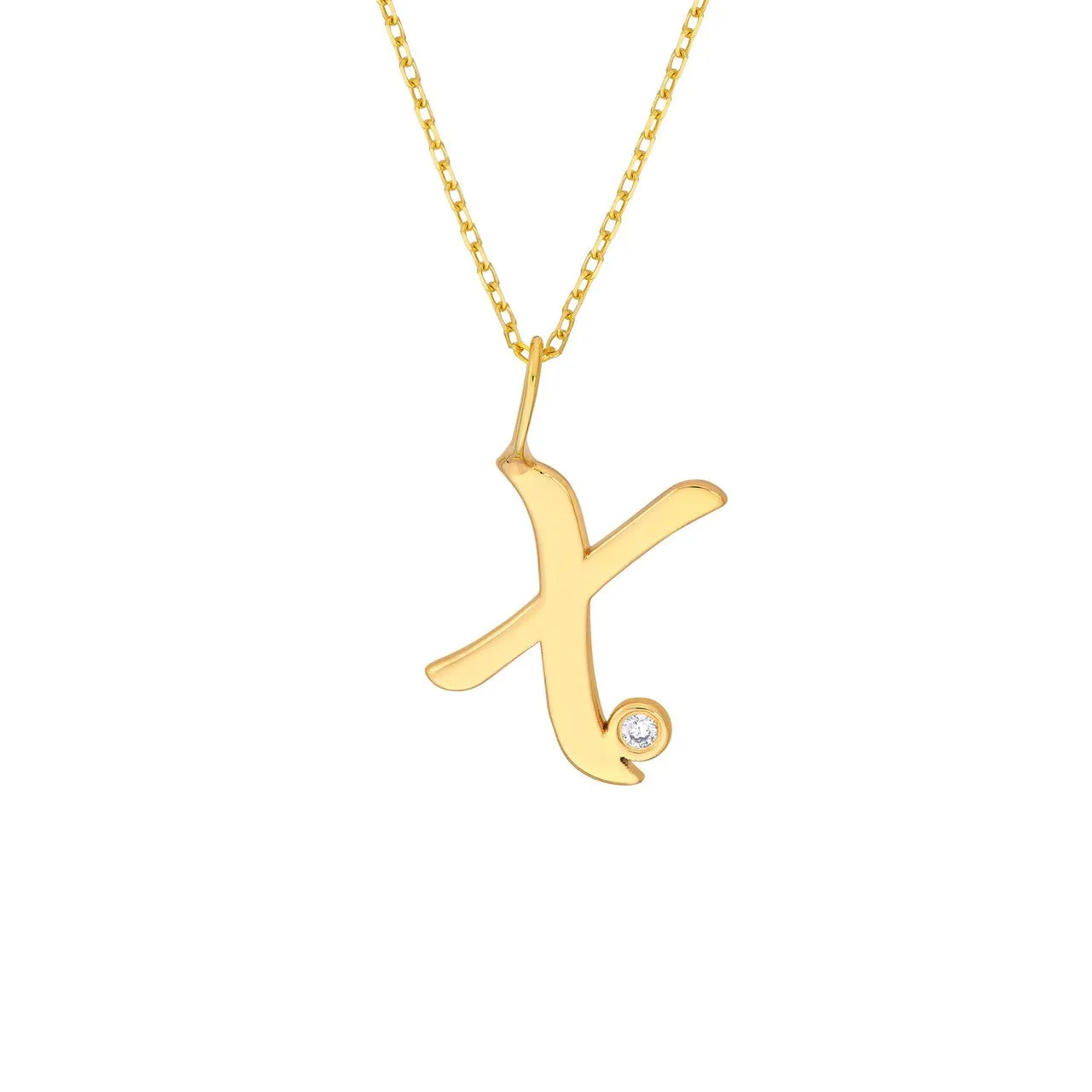 14K Gold Script Initial Diamond Bezel Pendant