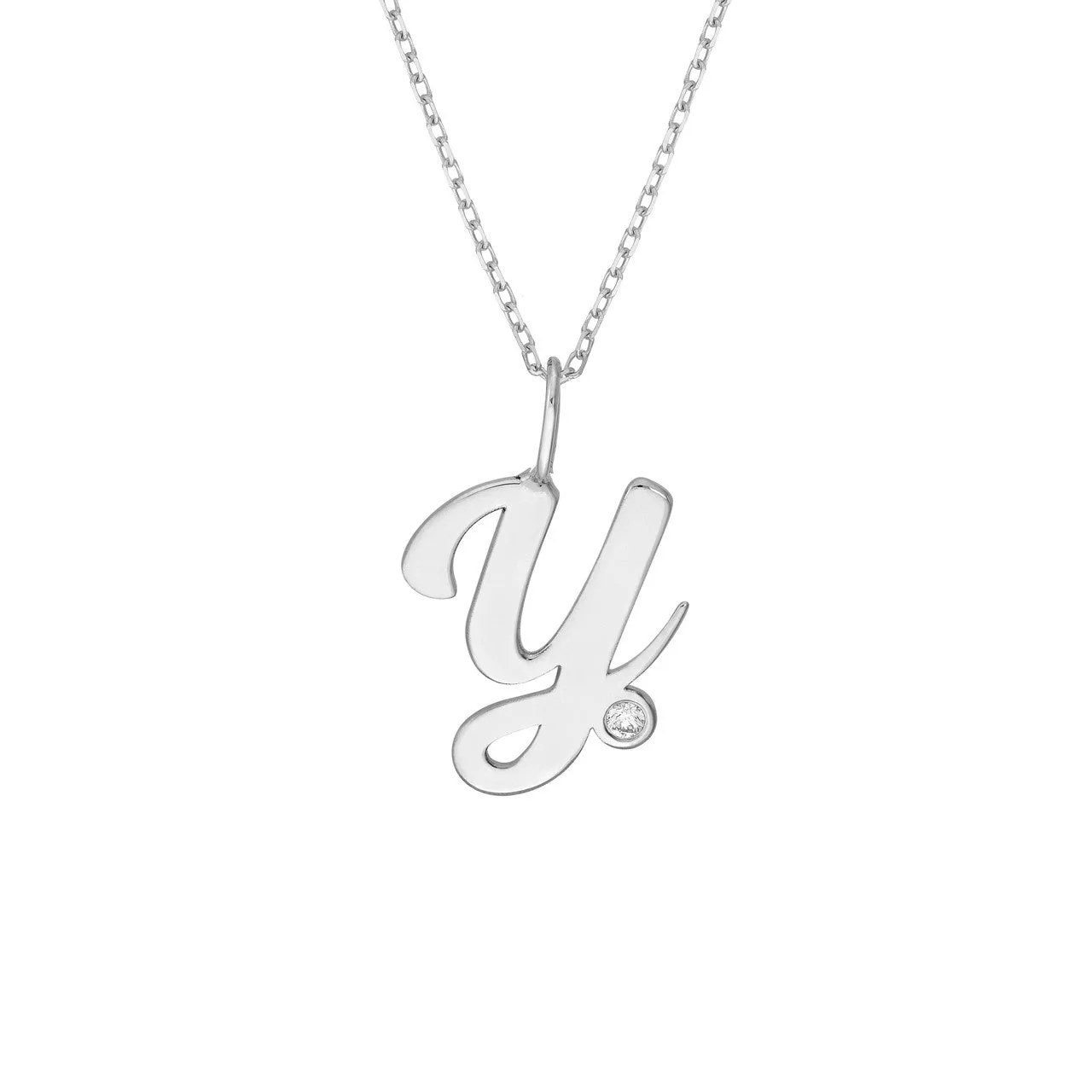 14K Gold Script Initial Diamond Bezel Pendant