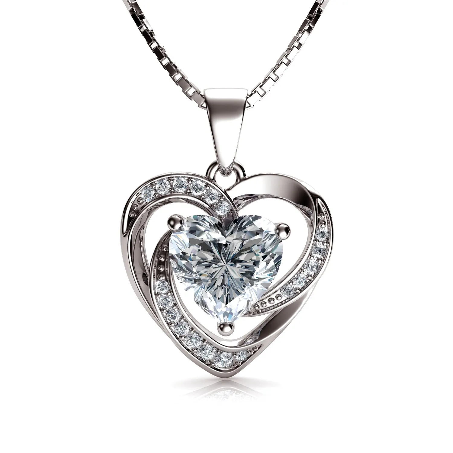 14k white gold heart necklace for women - Zirconia Crystals by DEPHINI