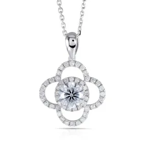 14k White Gold Moissanite Halo Necklace / Pendant 1ct Center Stone