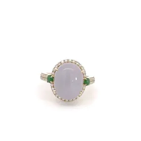 14k Yellow Gold Natural Lavender Oval Jadeite Jade Engagement Ring With Diamonds