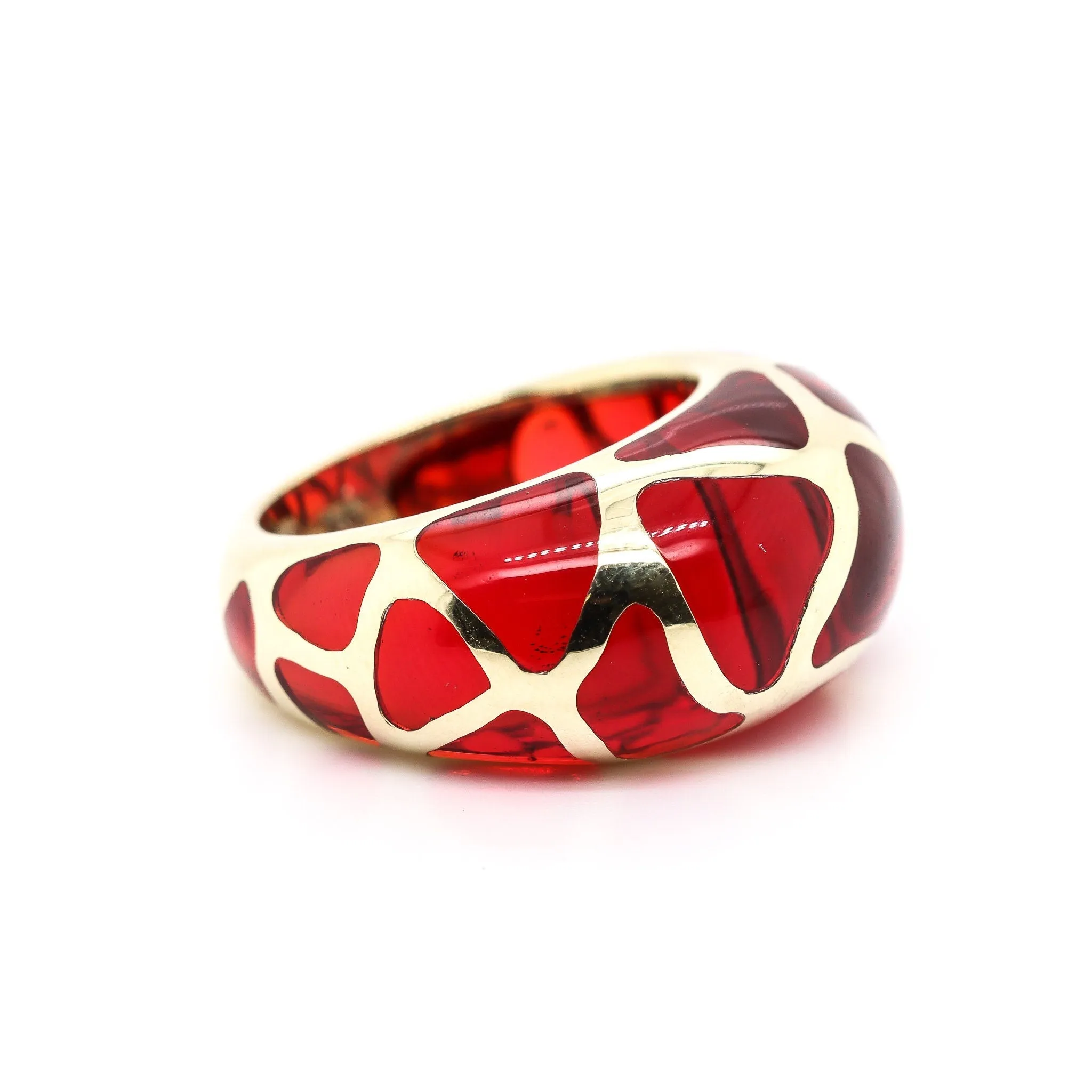 14k Yellow Gold Red Jade Cocktail Ring