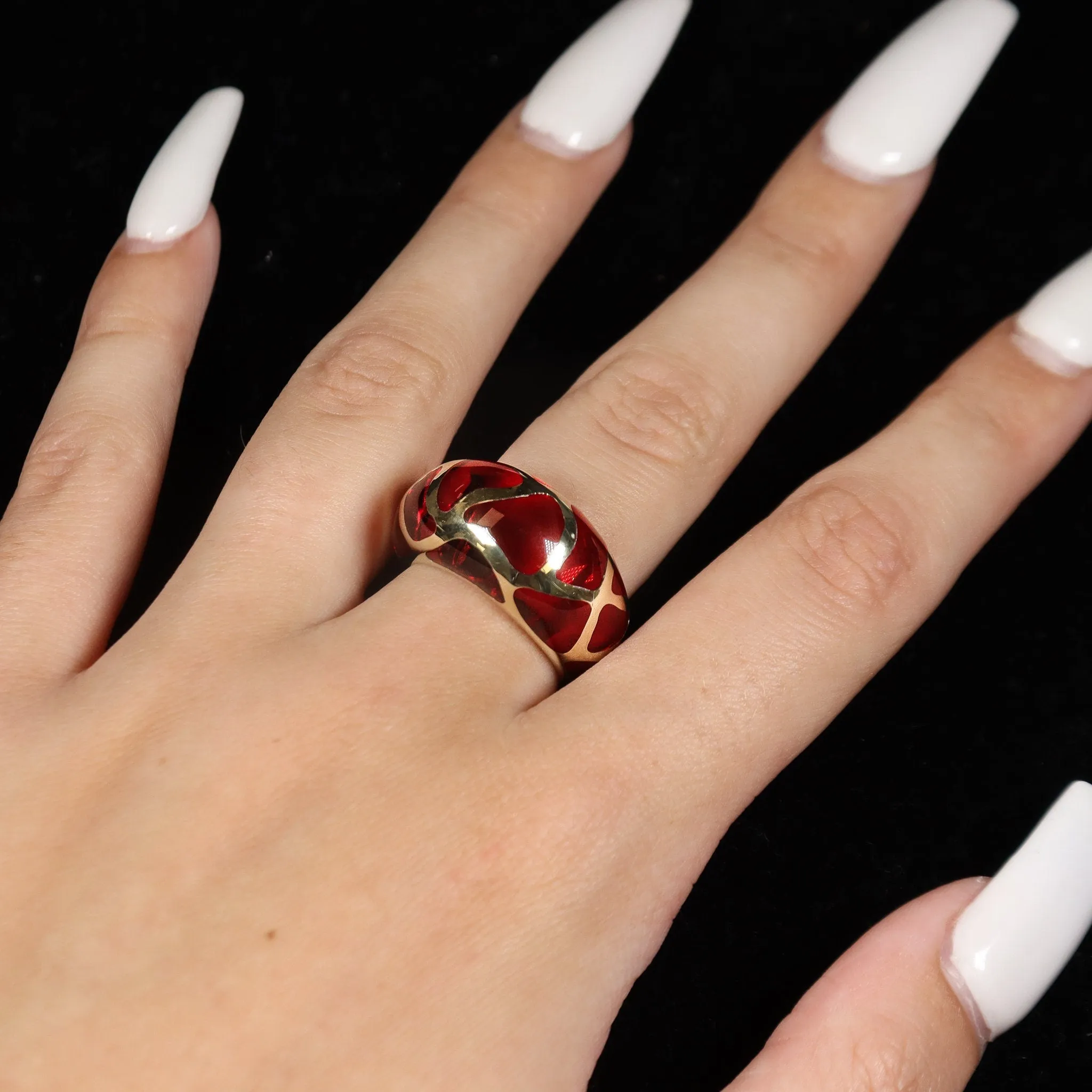 14k Yellow Gold Red Jade Cocktail Ring