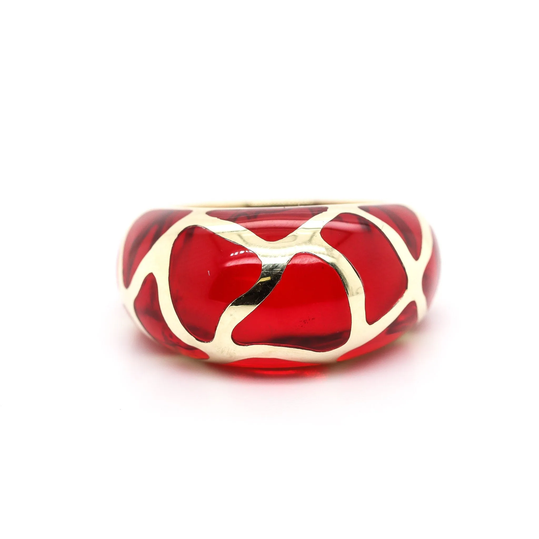 14k Yellow Gold Red Jade Cocktail Ring