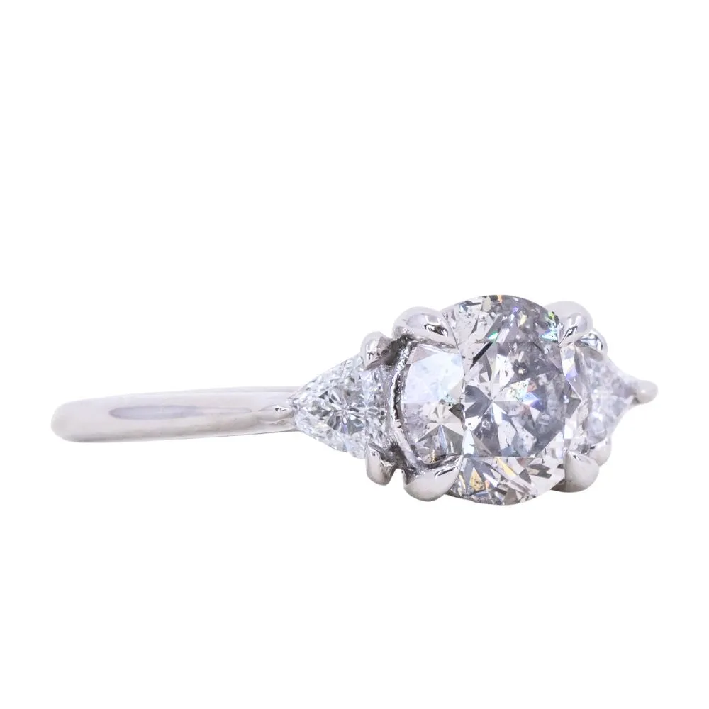 1.56ct Round Salt   Pepper Diamond and Diamond Trillion Low Profile Three Stone Ring in Platinum