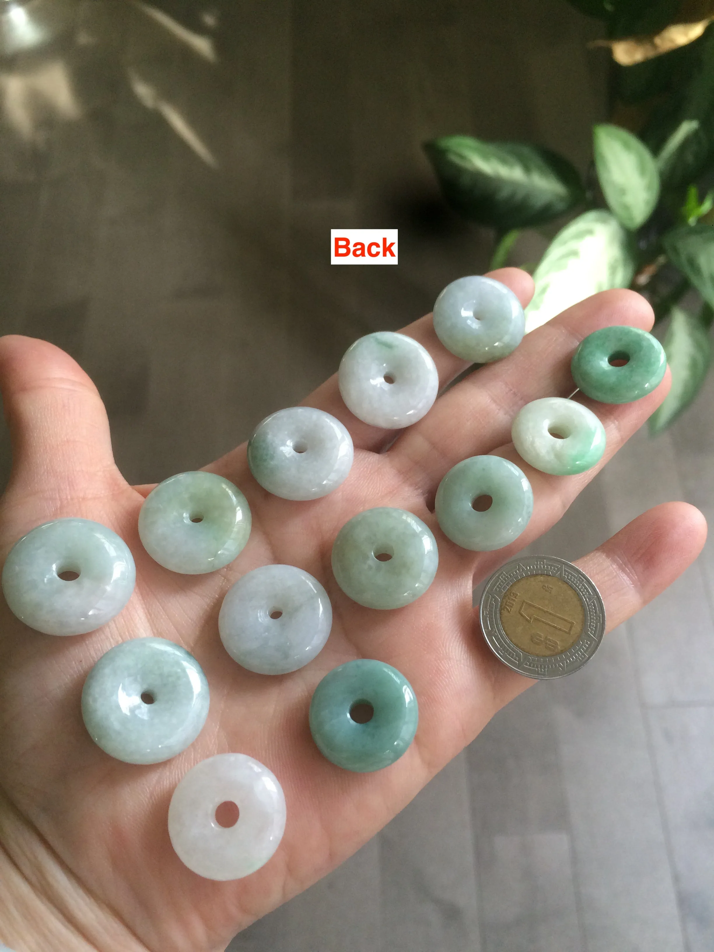 17.8-21mm Type A 100% Natural green/white Jadeite Jade Safety Guardian Button donut Pendant group AD33