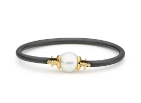 18ct Yellow Gold Pearl & Diamond Black Bangle