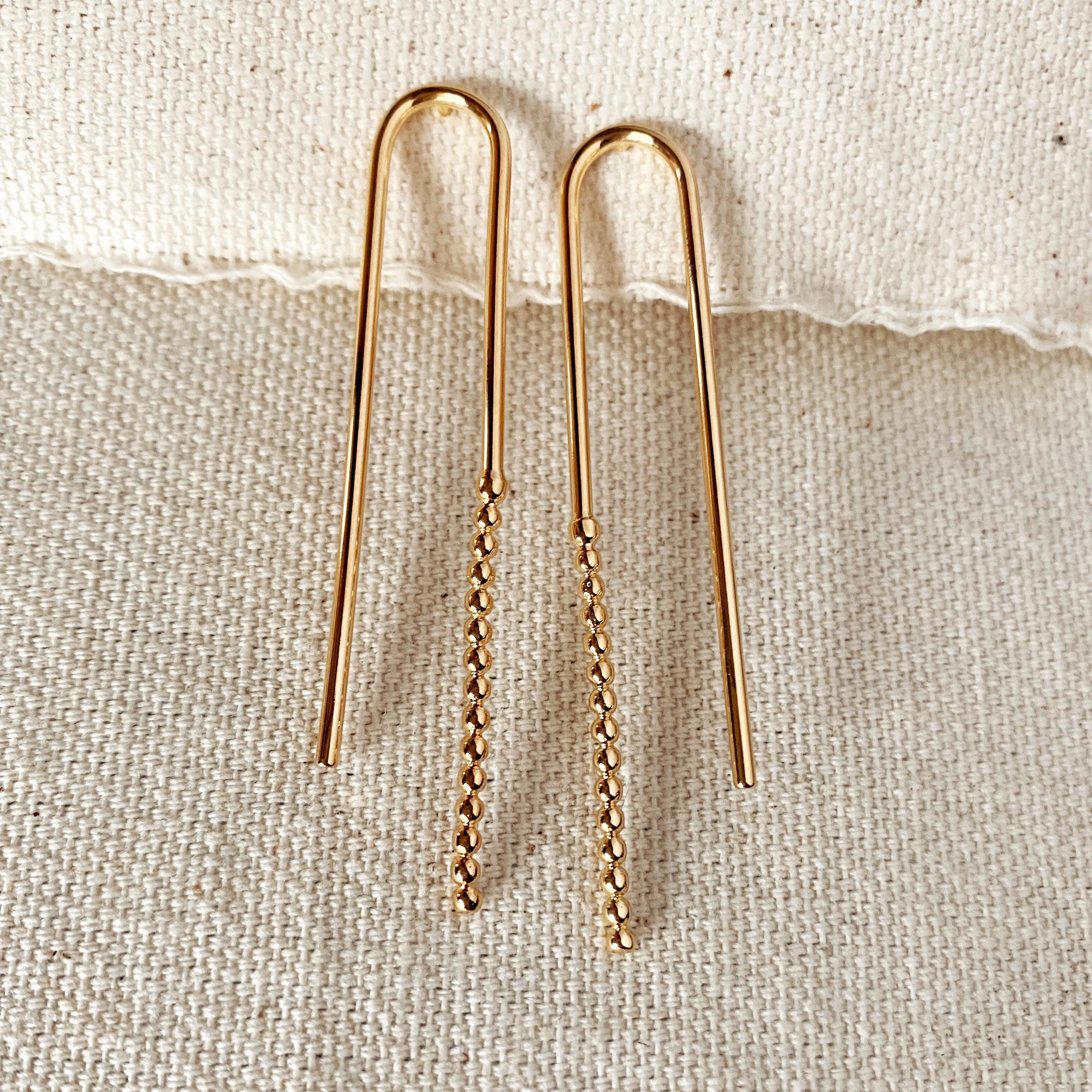 18k Gold Filled Shaped Drop Earrings Featuring Beaded End