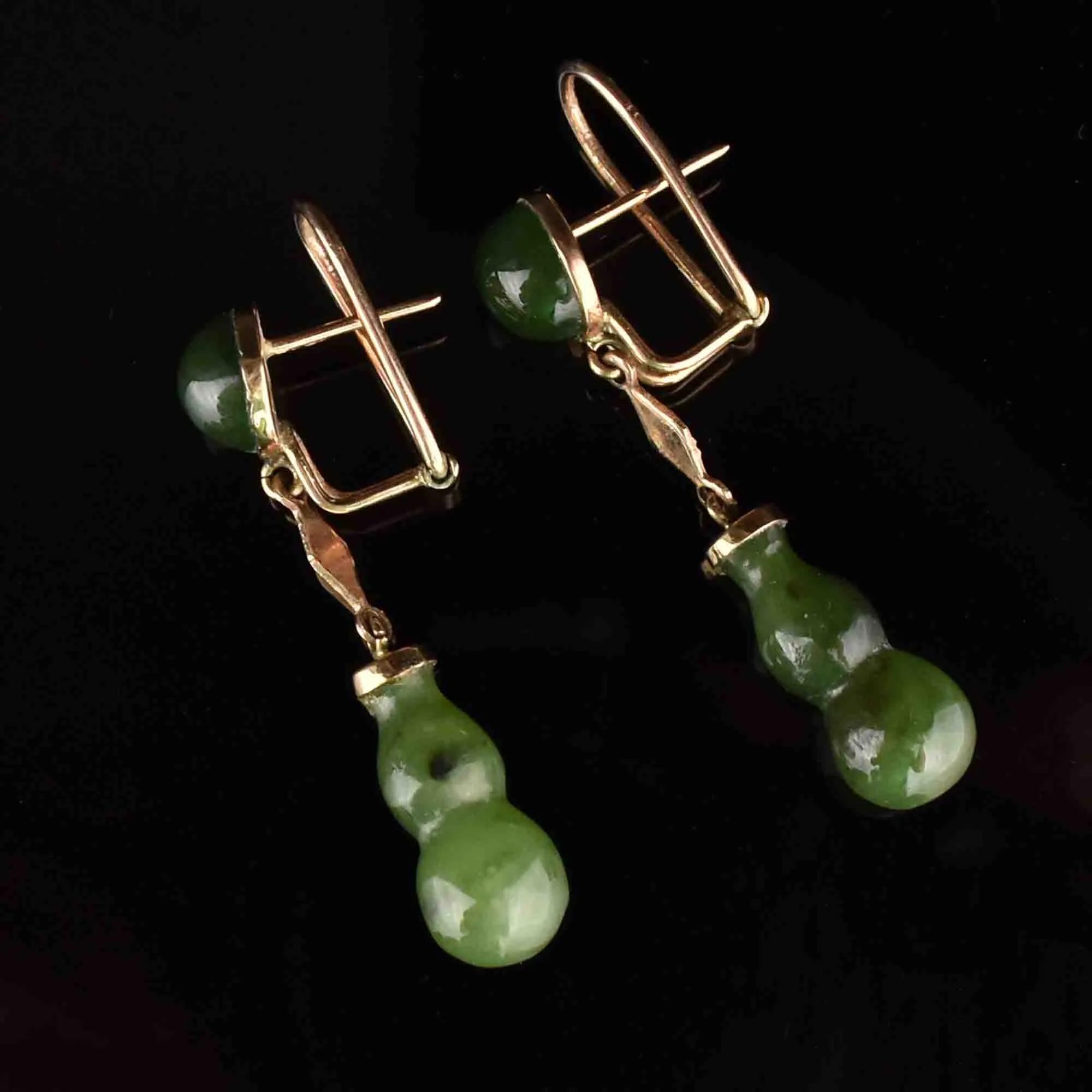 18K Gold Jade Round Geometric Earrings