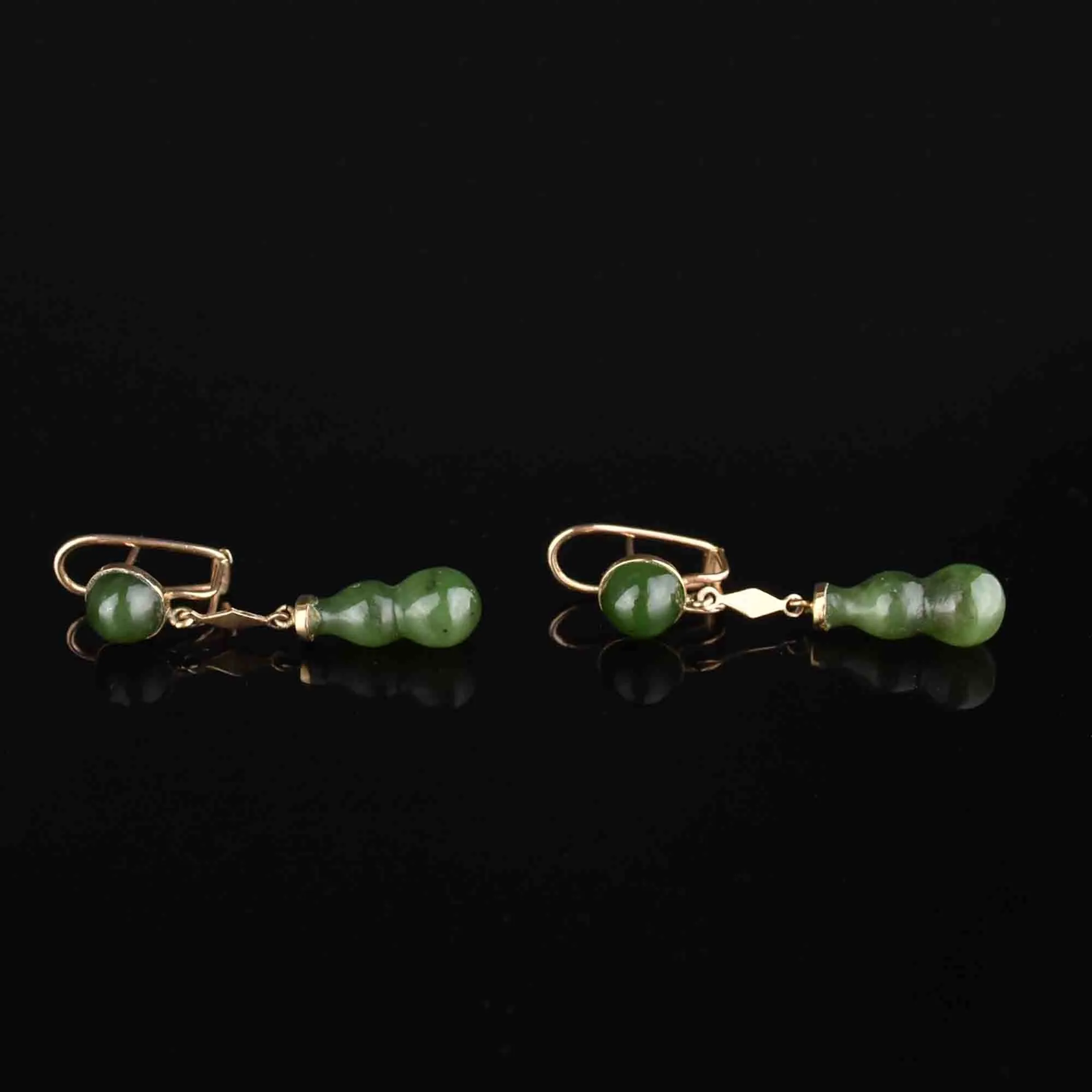 18K Gold Jade Round Geometric Earrings