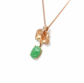 18k Rose Gold Jadeite Jade Diamond Pendant Necklace