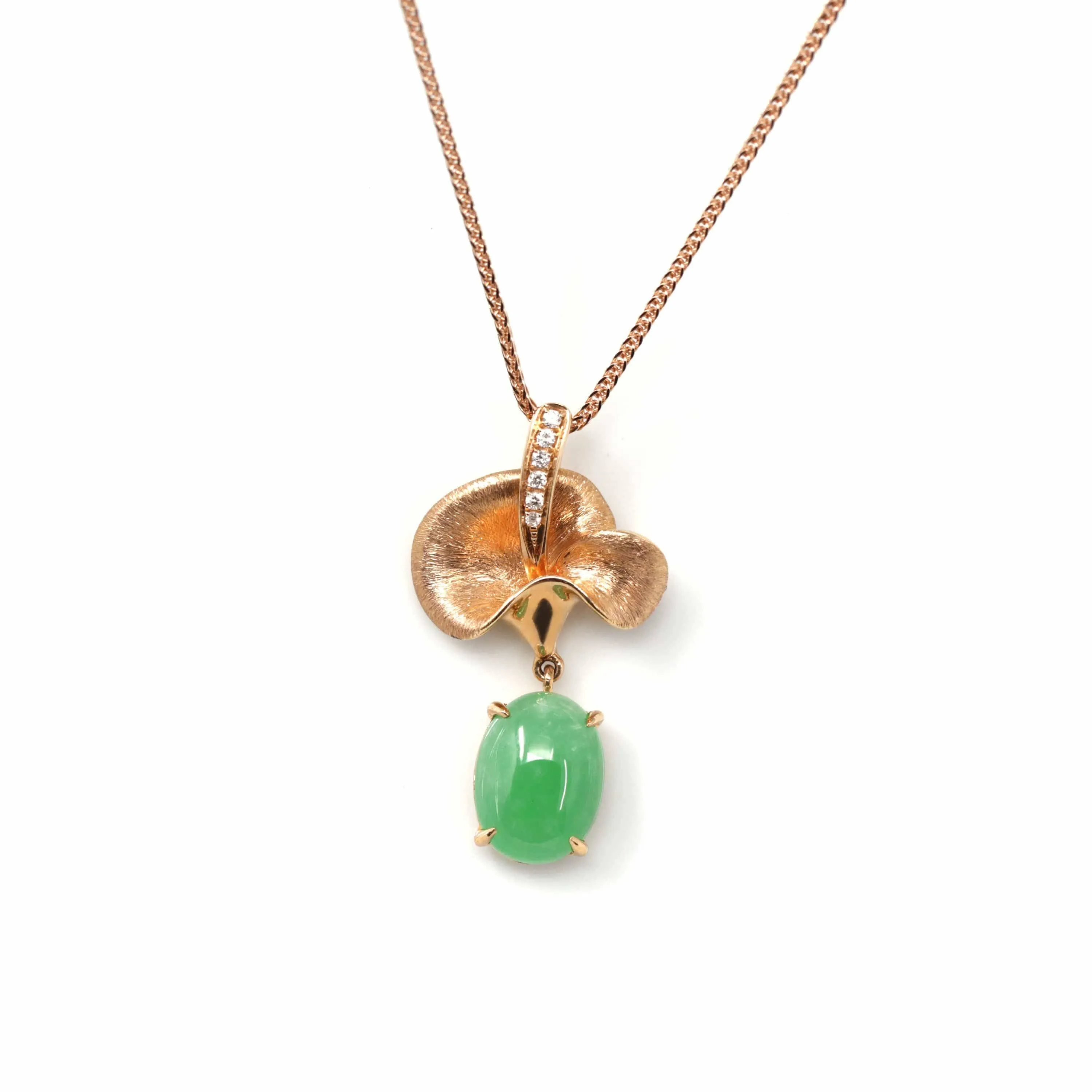 18k Rose Gold Jadeite Jade Diamond Pendant Necklace