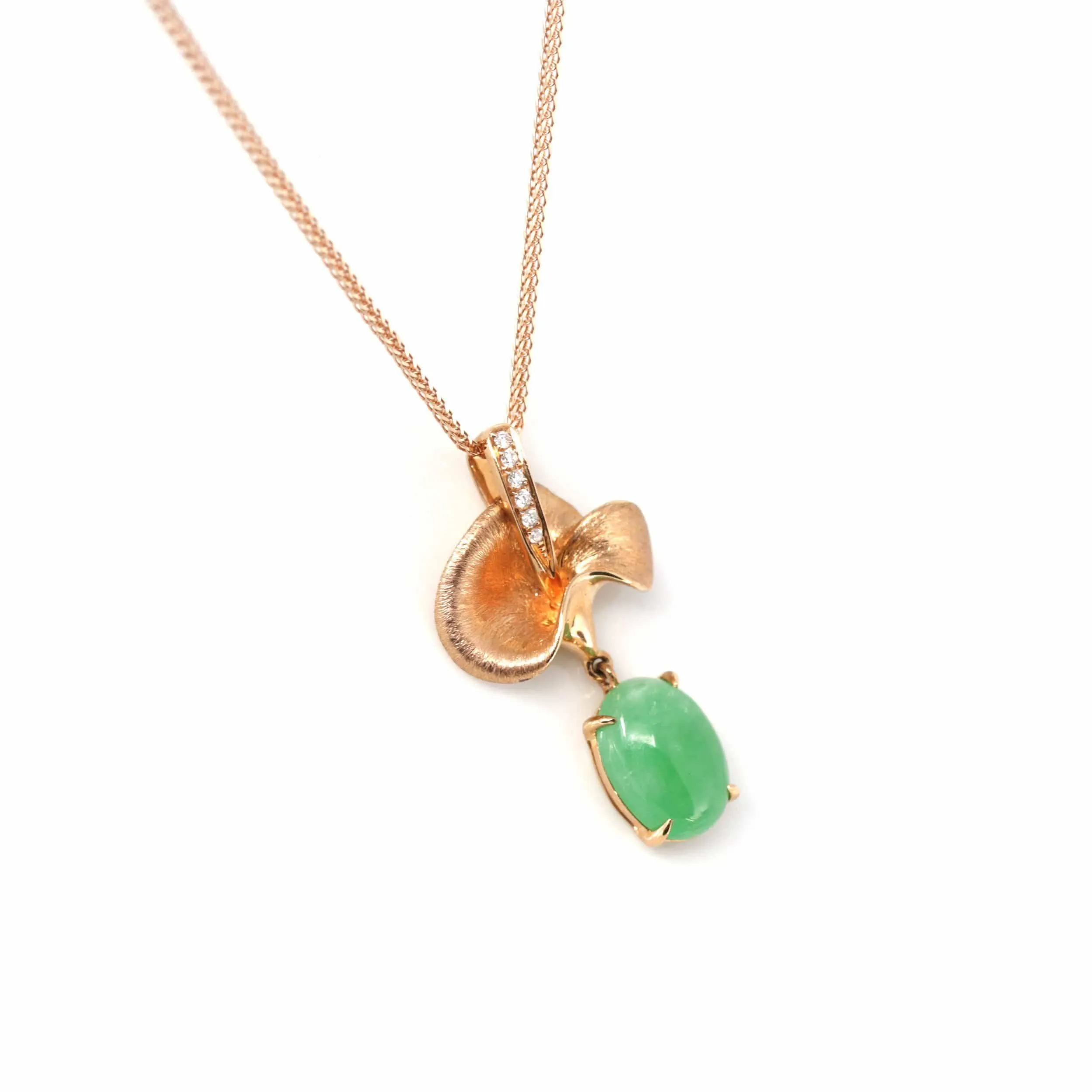 18k Rose Gold Jadeite Jade Diamond Pendant Necklace