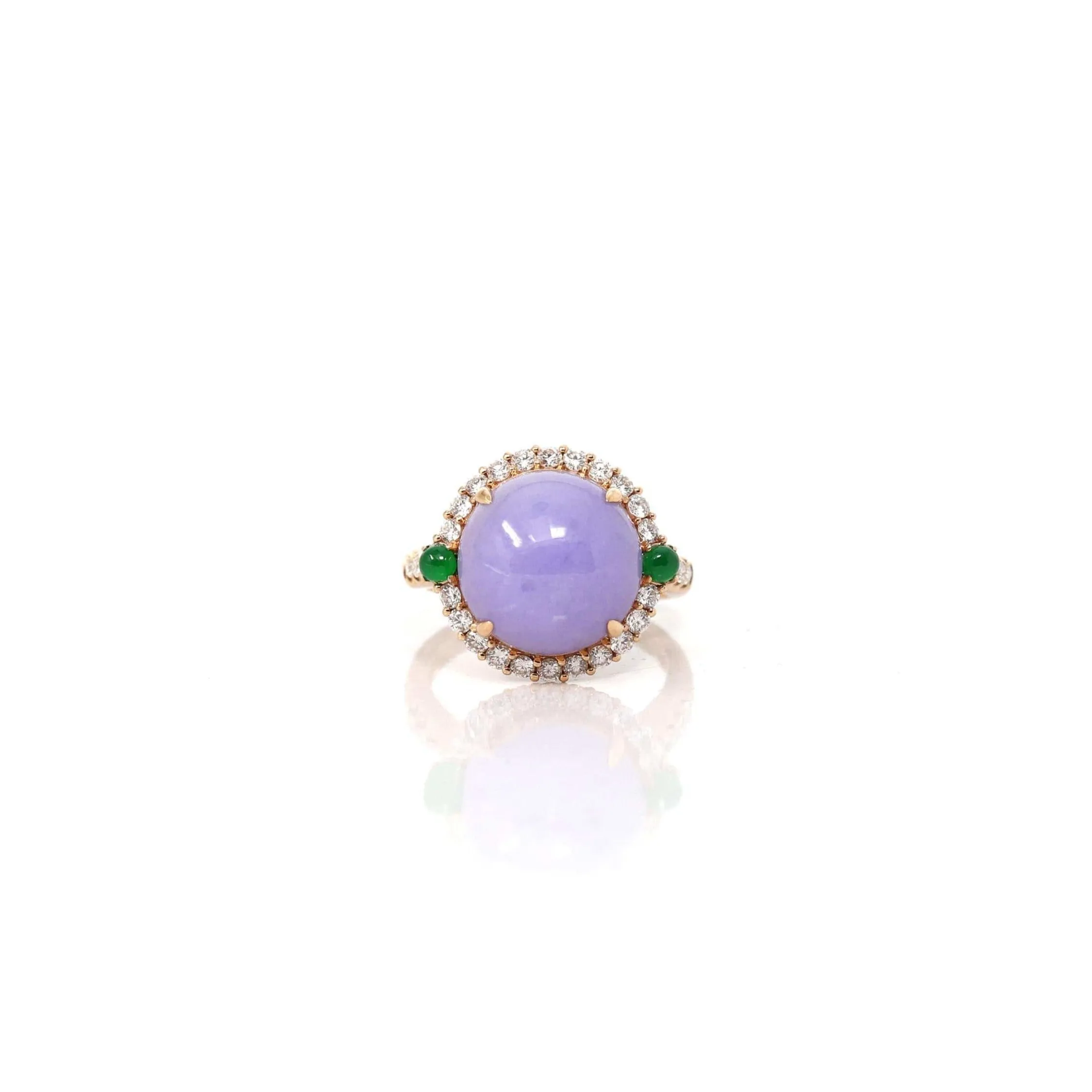 18k Rose Gold Natural Rich Lavender Oval Jadeite Jade Engagement Ring With Diamonds