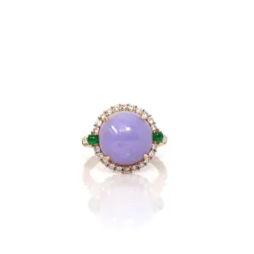 18k Rose Gold Natural Rich Lavender Oval Jadeite Jade Engagement Ring With Diamonds