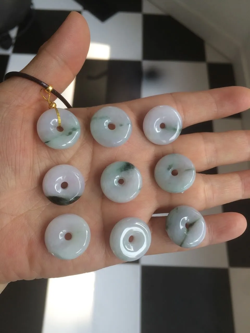 18mm Type A 100% Natural green/purple/white Jadeite Jade safety Guardian donut Pendant group m99