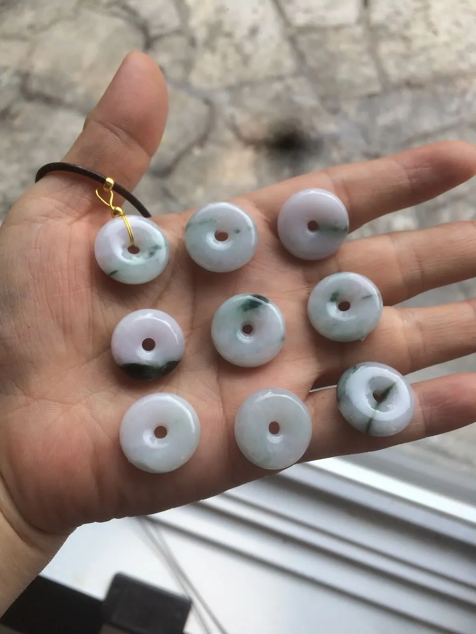 18mm Type A 100% Natural green/purple/white Jadeite Jade safety Guardian donut Pendant group m99