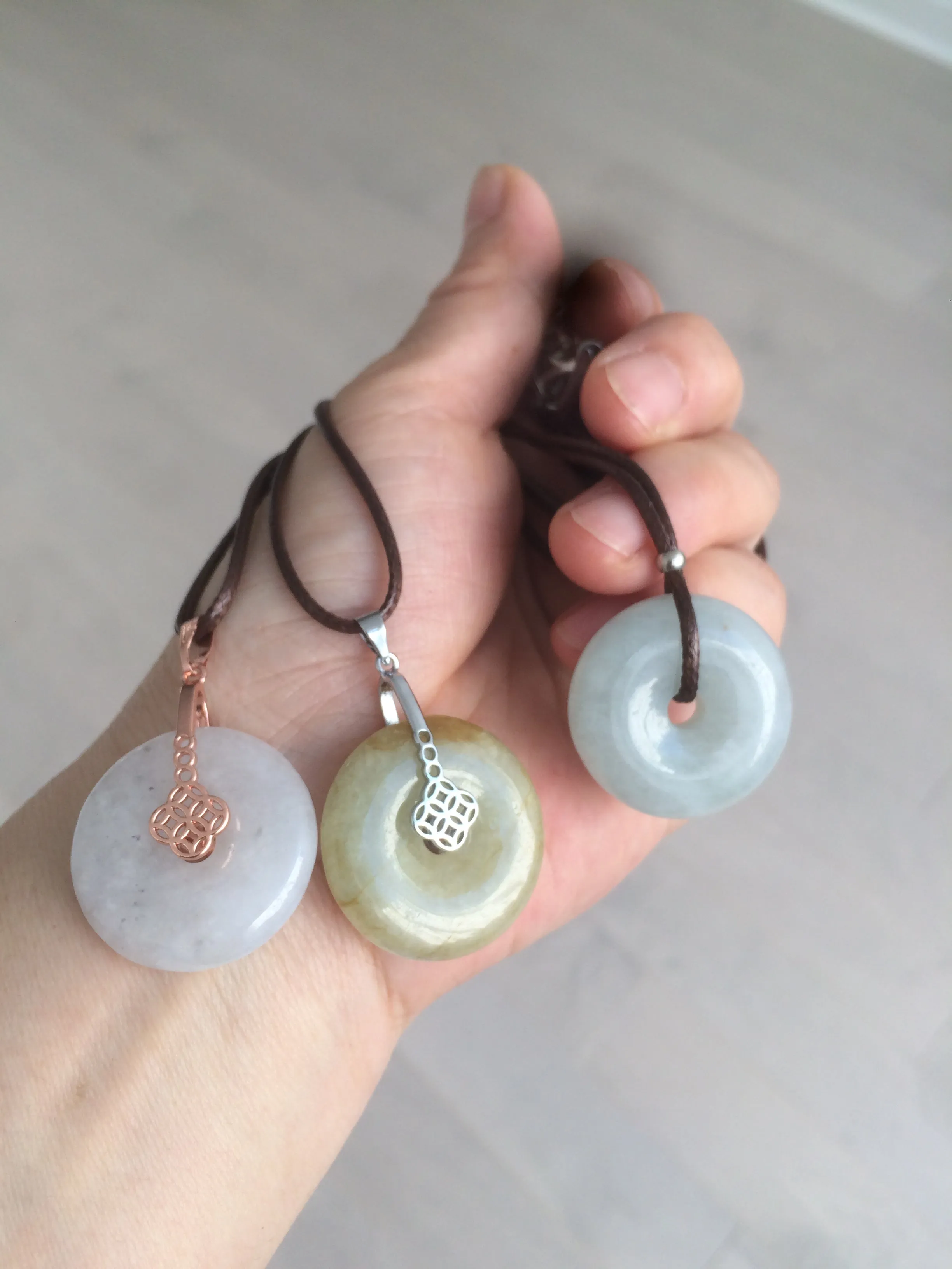 21-25mm Type A 100% Natural light green/white Jadeite Jade Safety Guardian Button donut Pendant group AH65 (Add-on items)