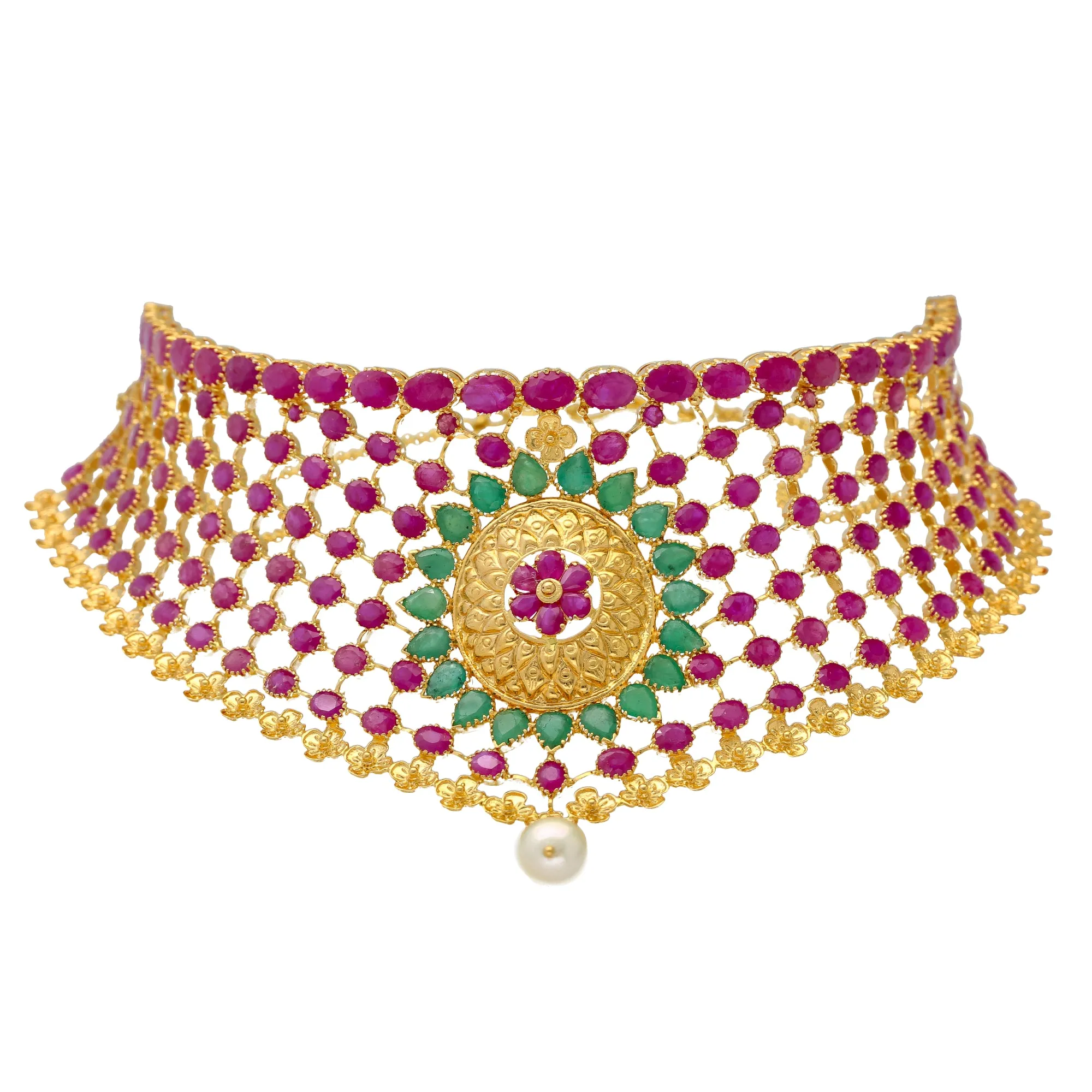 22K Yellow Gold & Gemstone Choker Set (76.5gm)