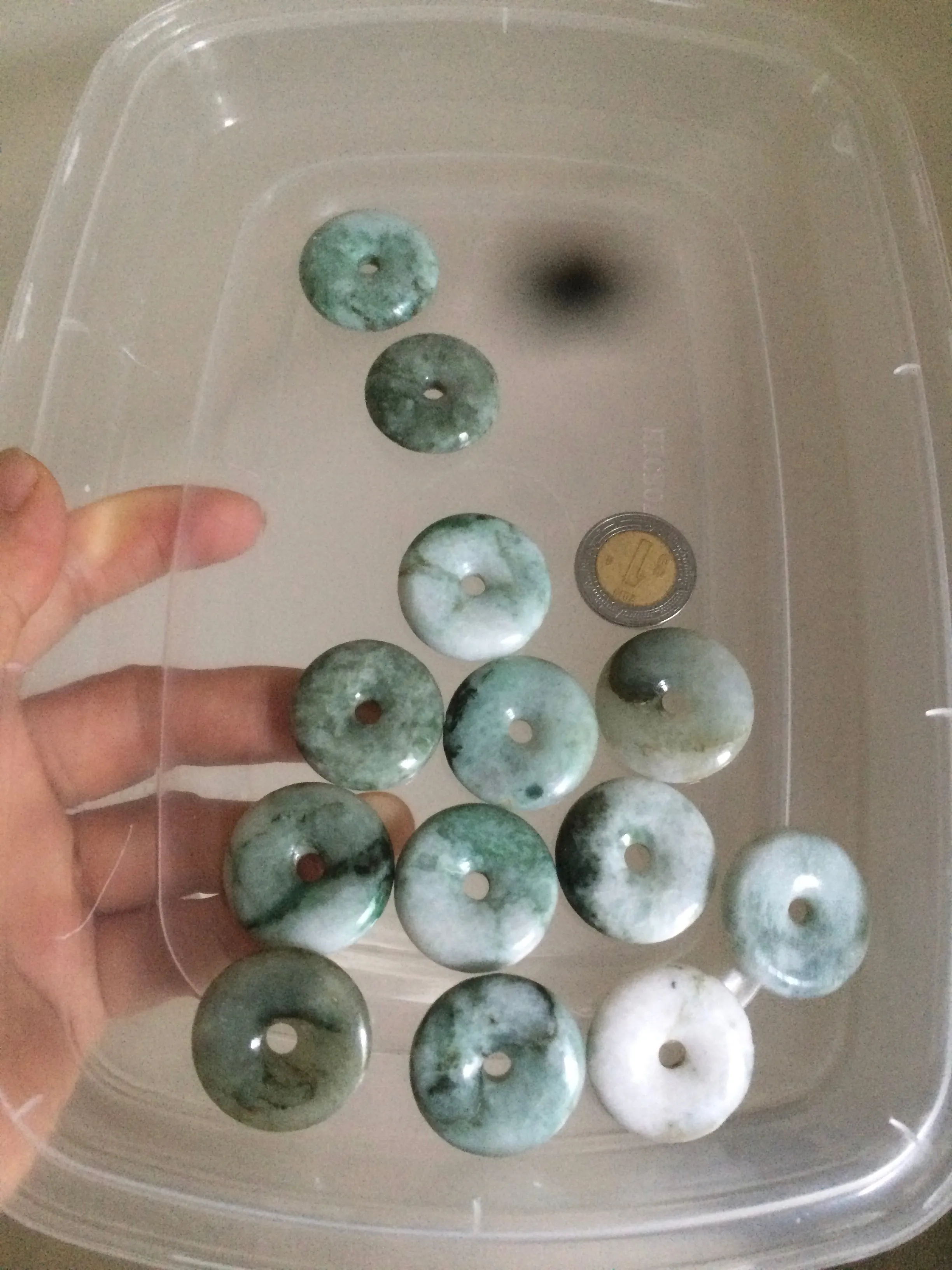 24-25mm Type A 100% Natural dark green/white Jadeite Jade Safety Guardian Button donut Pendant group AK40-1 (Add-on items)