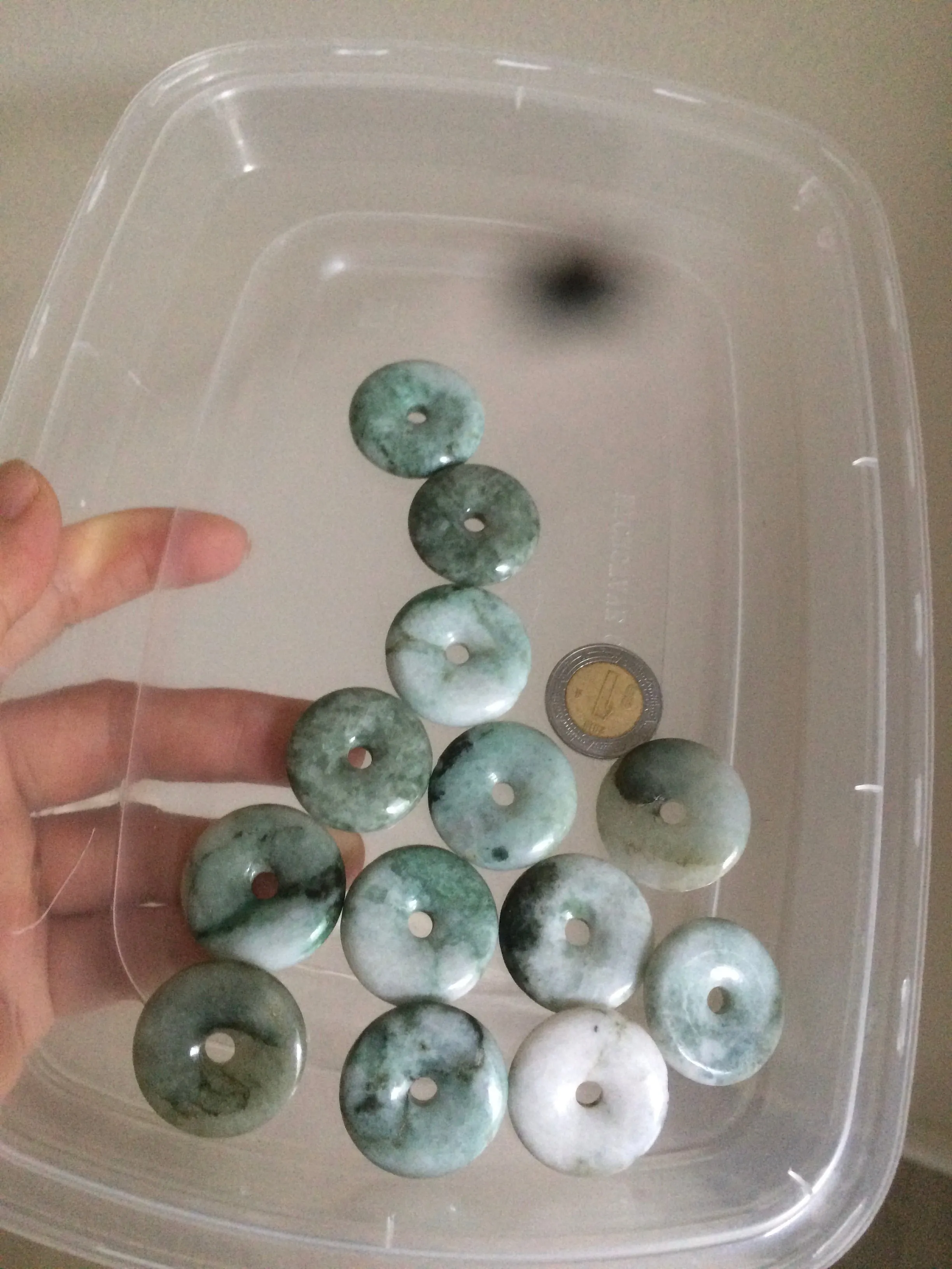 24-25mm Type A 100% Natural dark green/white Jadeite Jade Safety Guardian Button donut Pendant group AK40-1 (Add-on items)