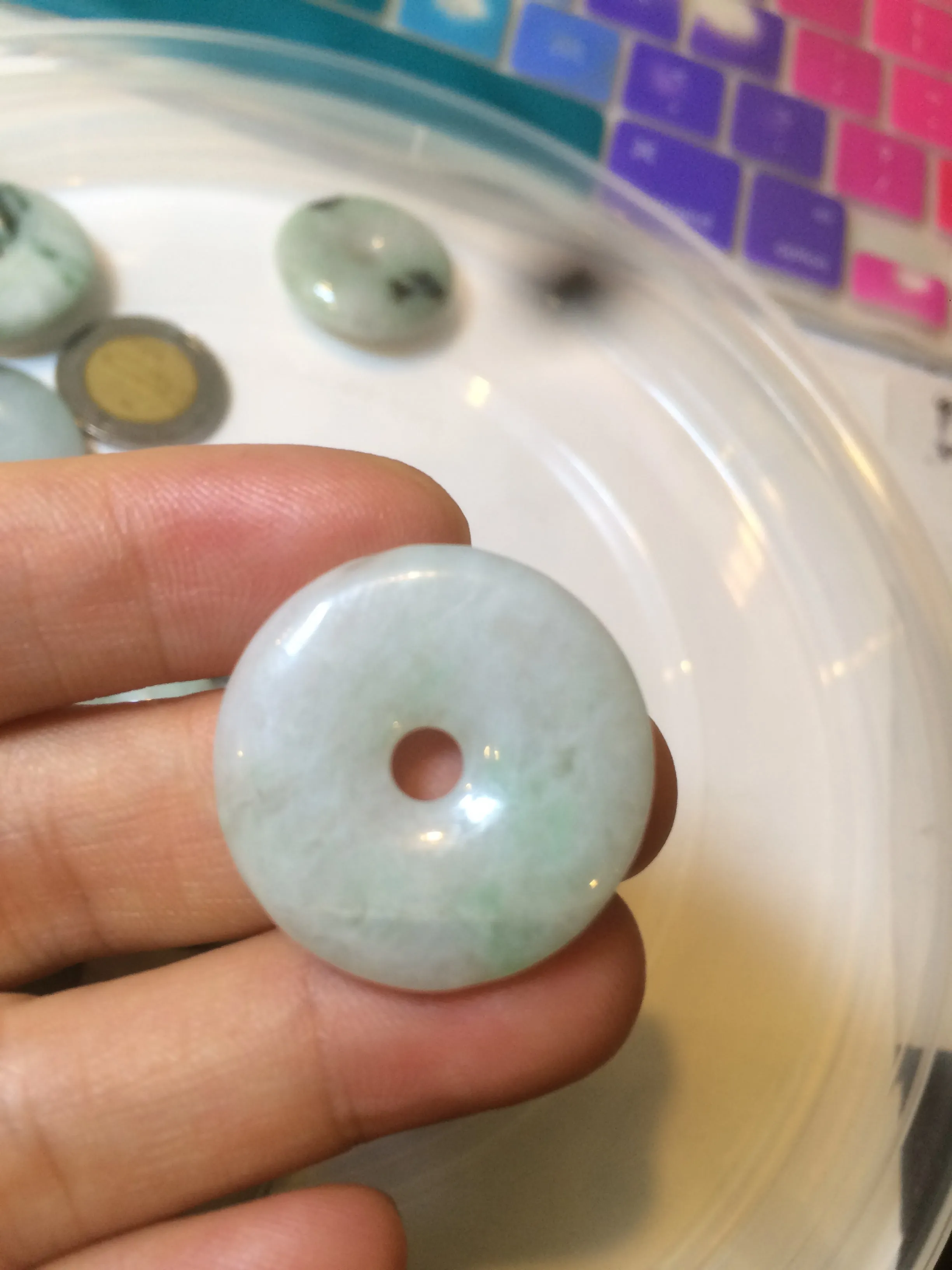 24-25mm Type A 100% Natural dark green/white Jadeite Jade Safety Guardian Button donut Pendant group AK40-2 (Add-on items)