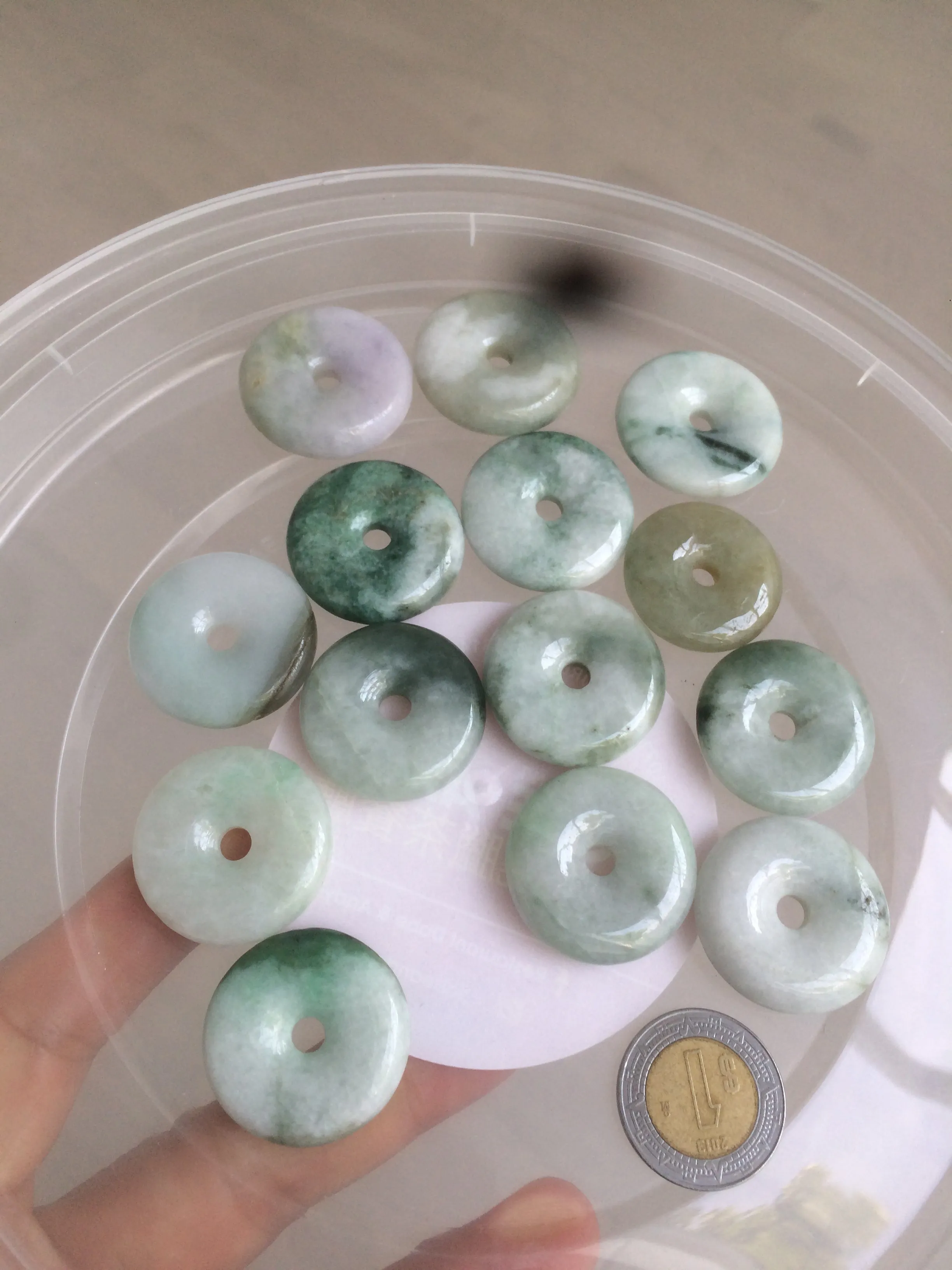 24-25mm Type A 100% Natural dark green/white Jadeite Jade Safety Guardian Button donut Pendant group AK40-2 (Add-on items)