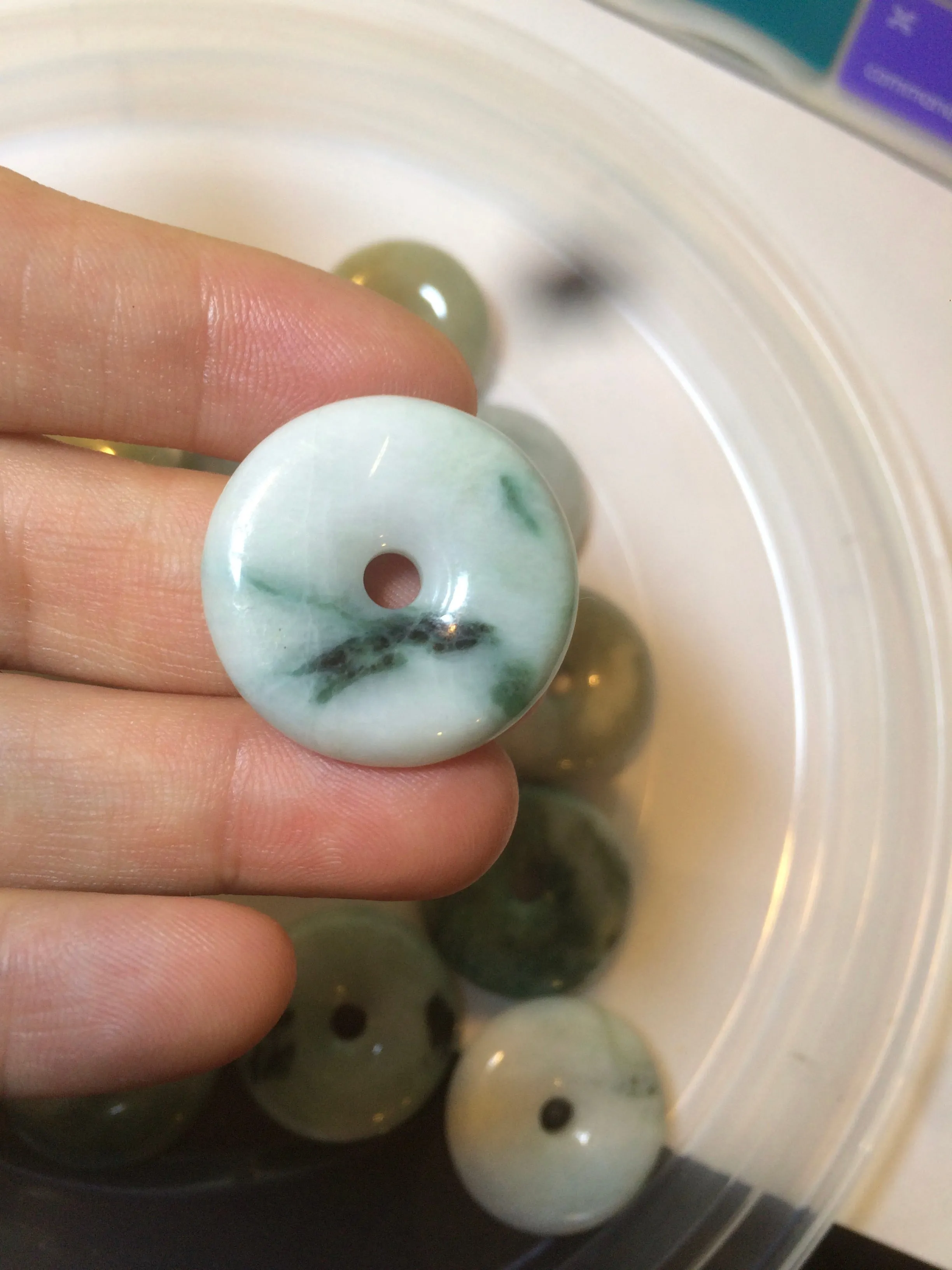 24-25mm Type A 100% Natural dark green/white Jadeite Jade Safety Guardian Button donut Pendant group AK40-2 (Add-on items)