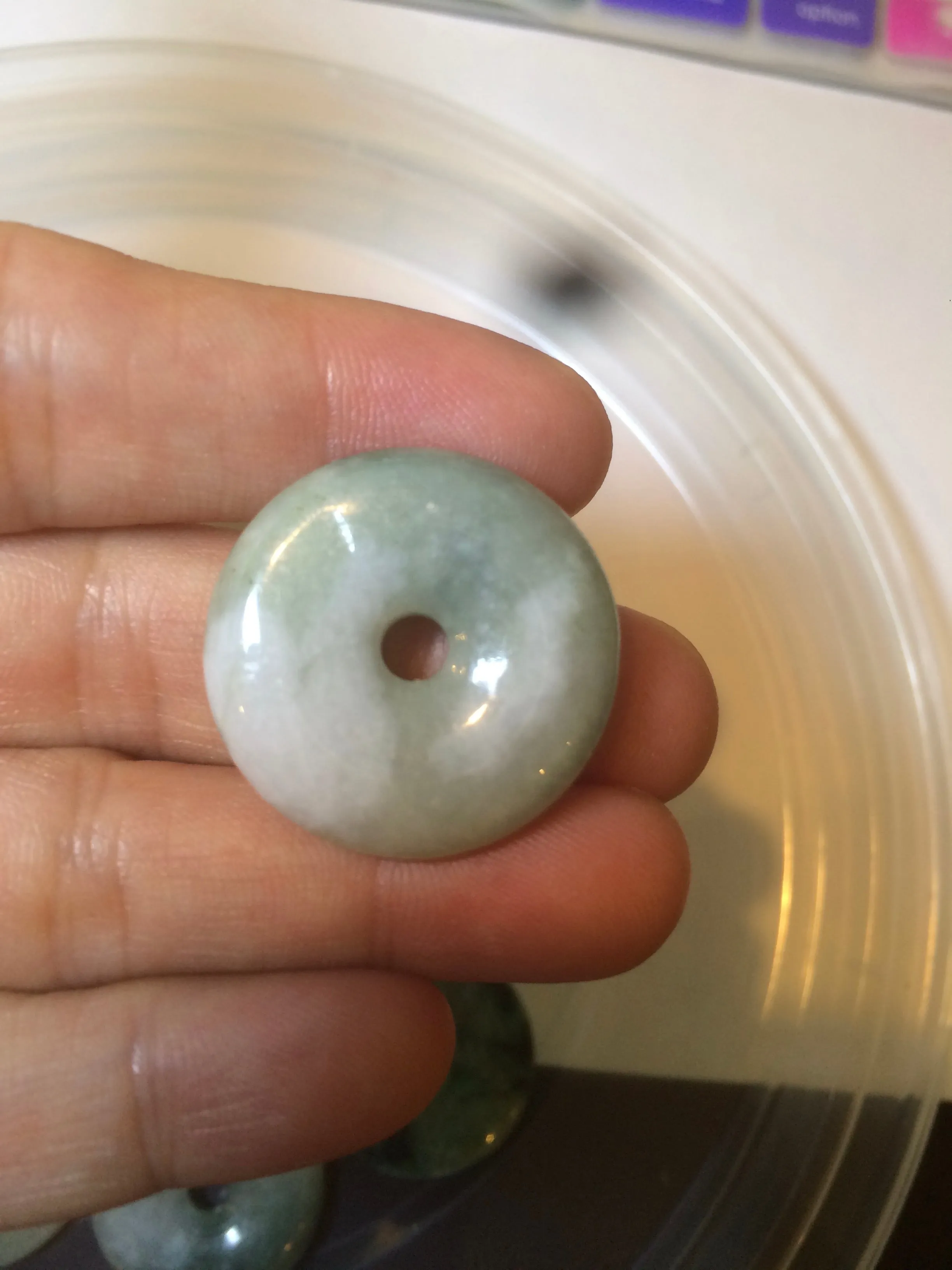 24-25mm Type A 100% Natural dark green/white Jadeite Jade Safety Guardian Button donut Pendant group AK40-2 (Add-on items)