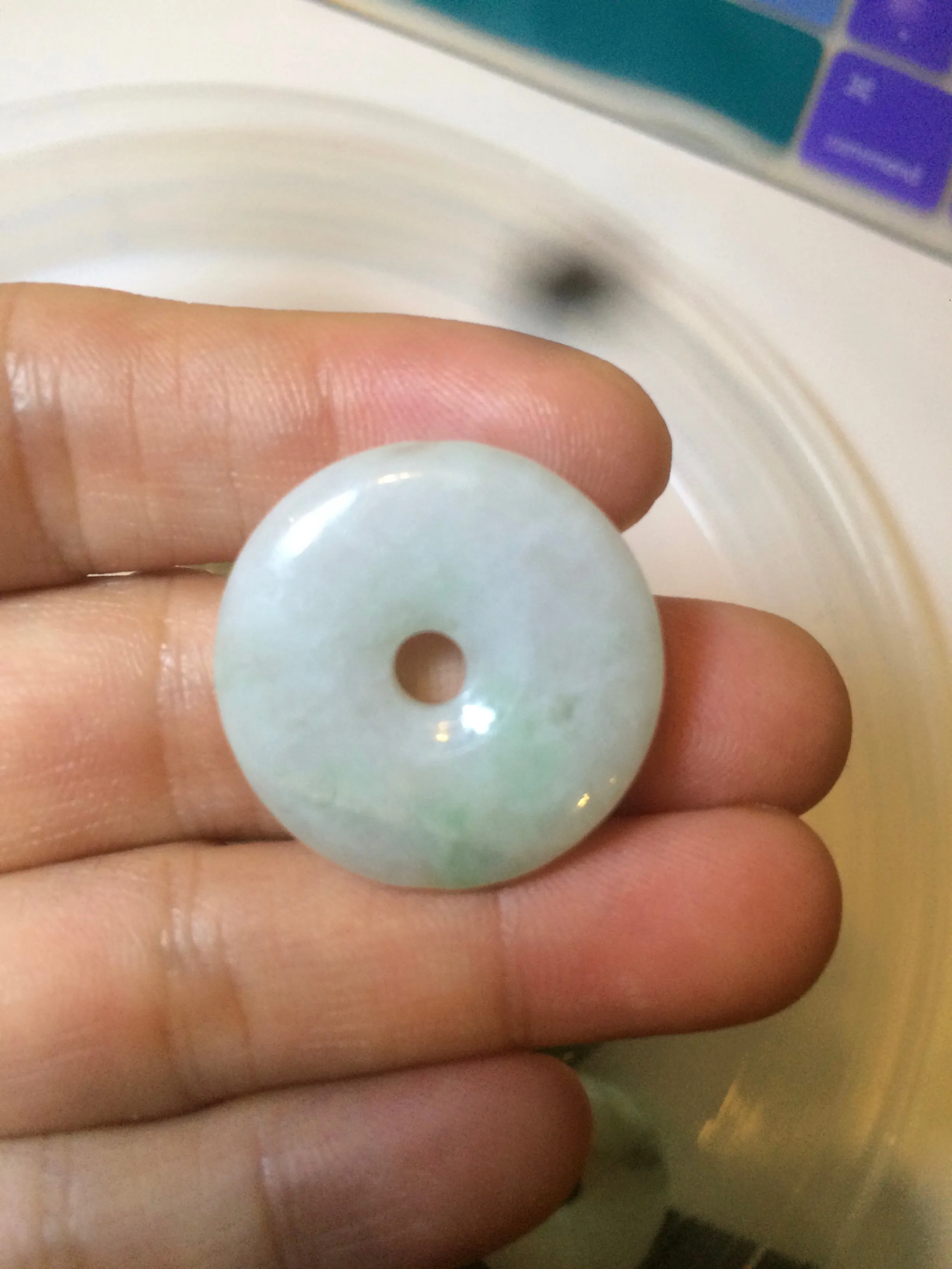 24-25mm Type A 100% Natural dark green/white Jadeite Jade Safety Guardian Button donut Pendant group AK40-2 (Add-on items)