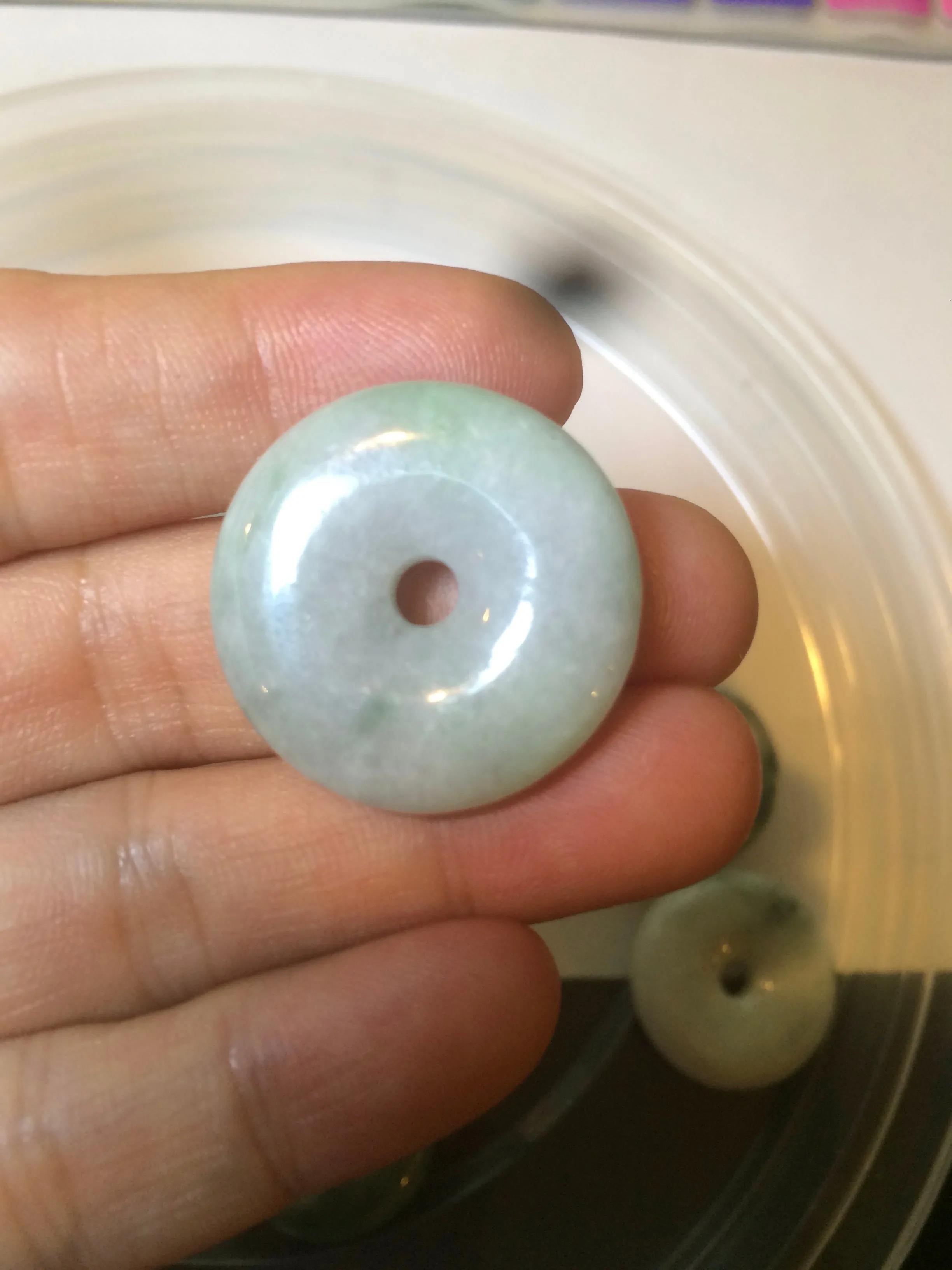 24-25mm Type A 100% Natural dark green/white Jadeite Jade Safety Guardian Button donut Pendant group AK40-2 (Add-on items)