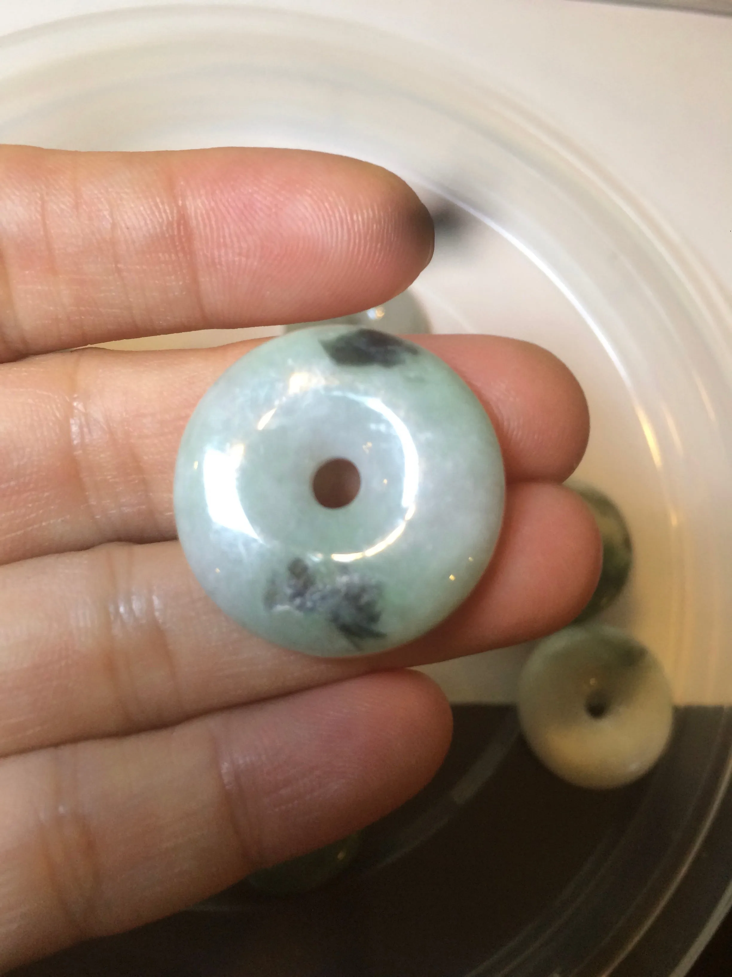 24-25mm Type A 100% Natural dark green/white Jadeite Jade Safety Guardian Button donut Pendant group AK40-2 (Add-on items)