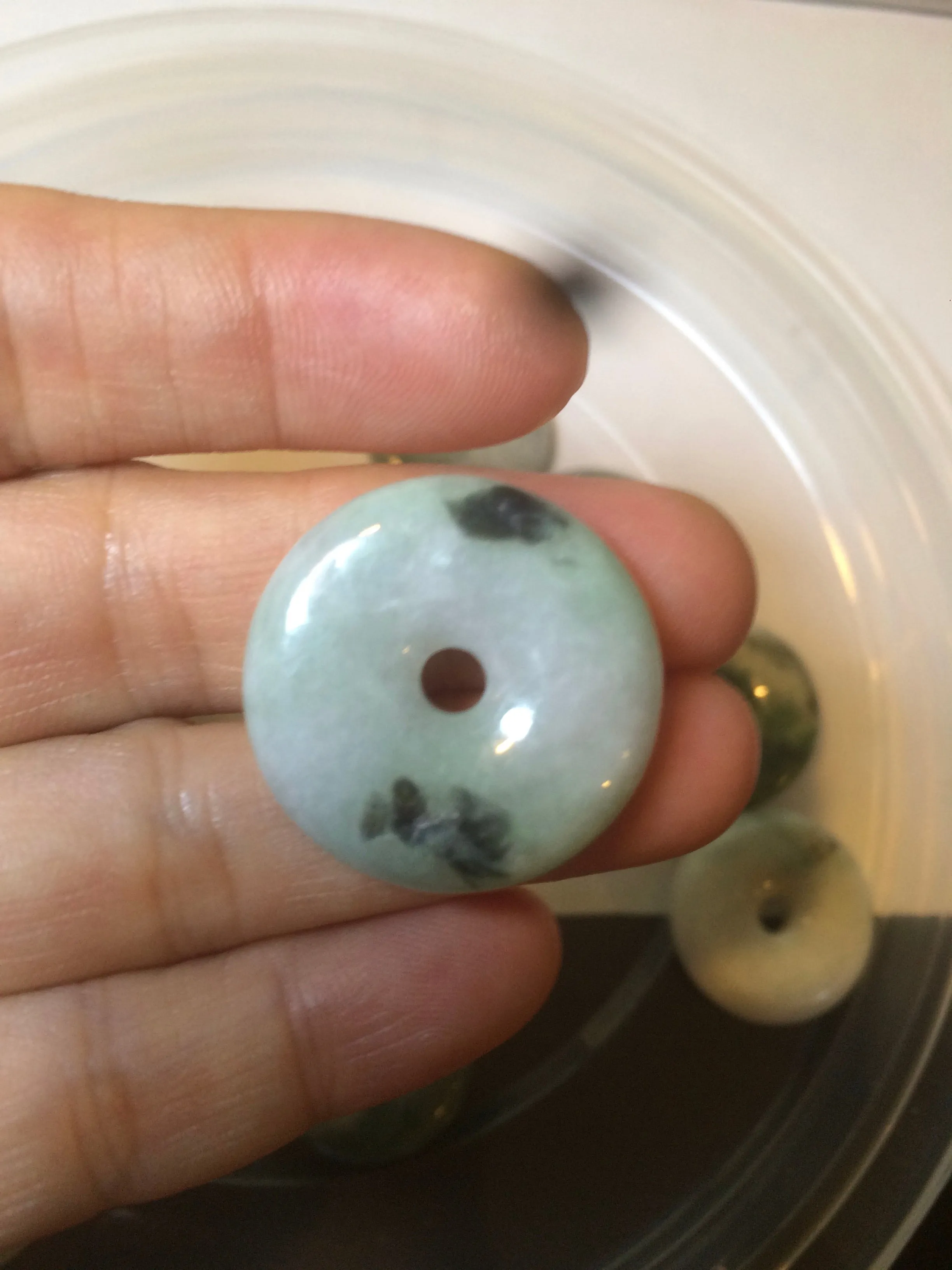 24-25mm Type A 100% Natural dark green/white Jadeite Jade Safety Guardian Button donut Pendant group AK40-2 (Add-on items)