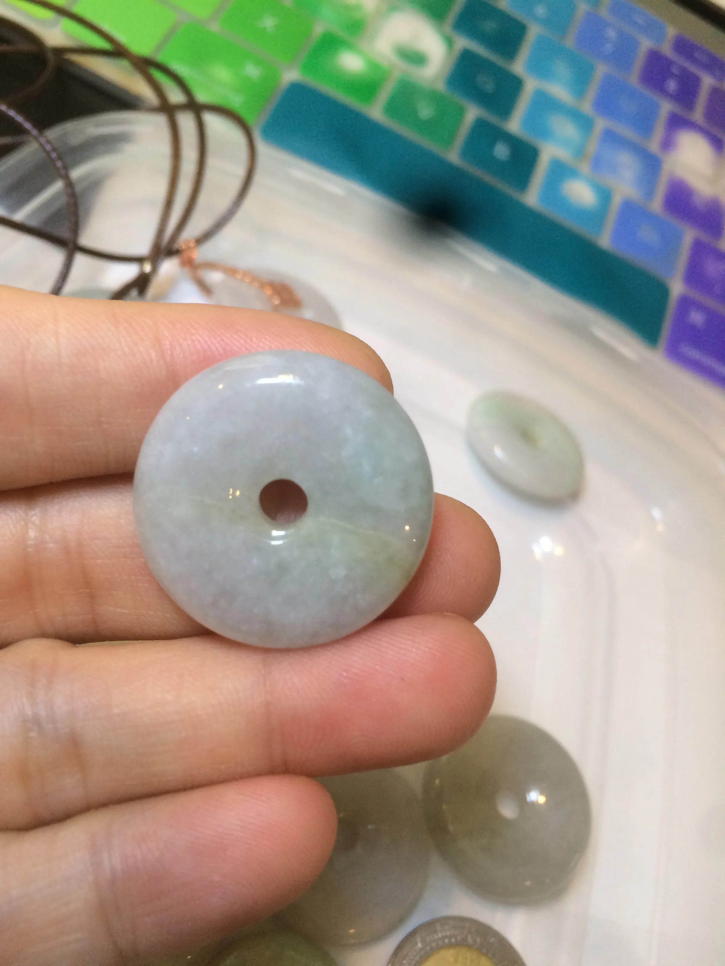 24-25mm Type A 100% Natural light green/white/purple/red Jadeite Jade Safety Guardian Button donut Pendant group AK39 (Add-on items)