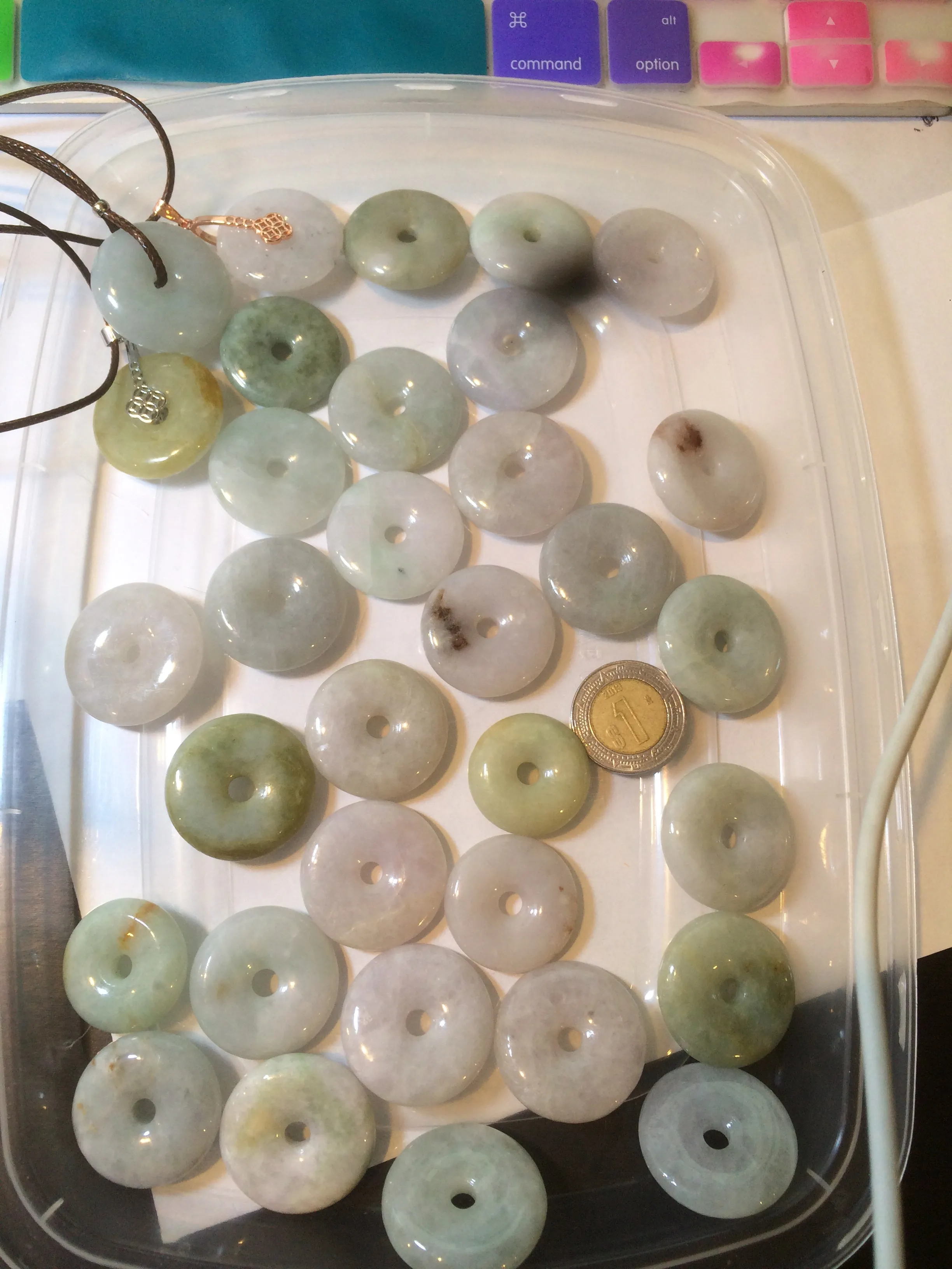 24-25mm Type A 100% Natural light green/white/purple/red Jadeite Jade Safety Guardian Button donut Pendant group AK39 (Add-on items)