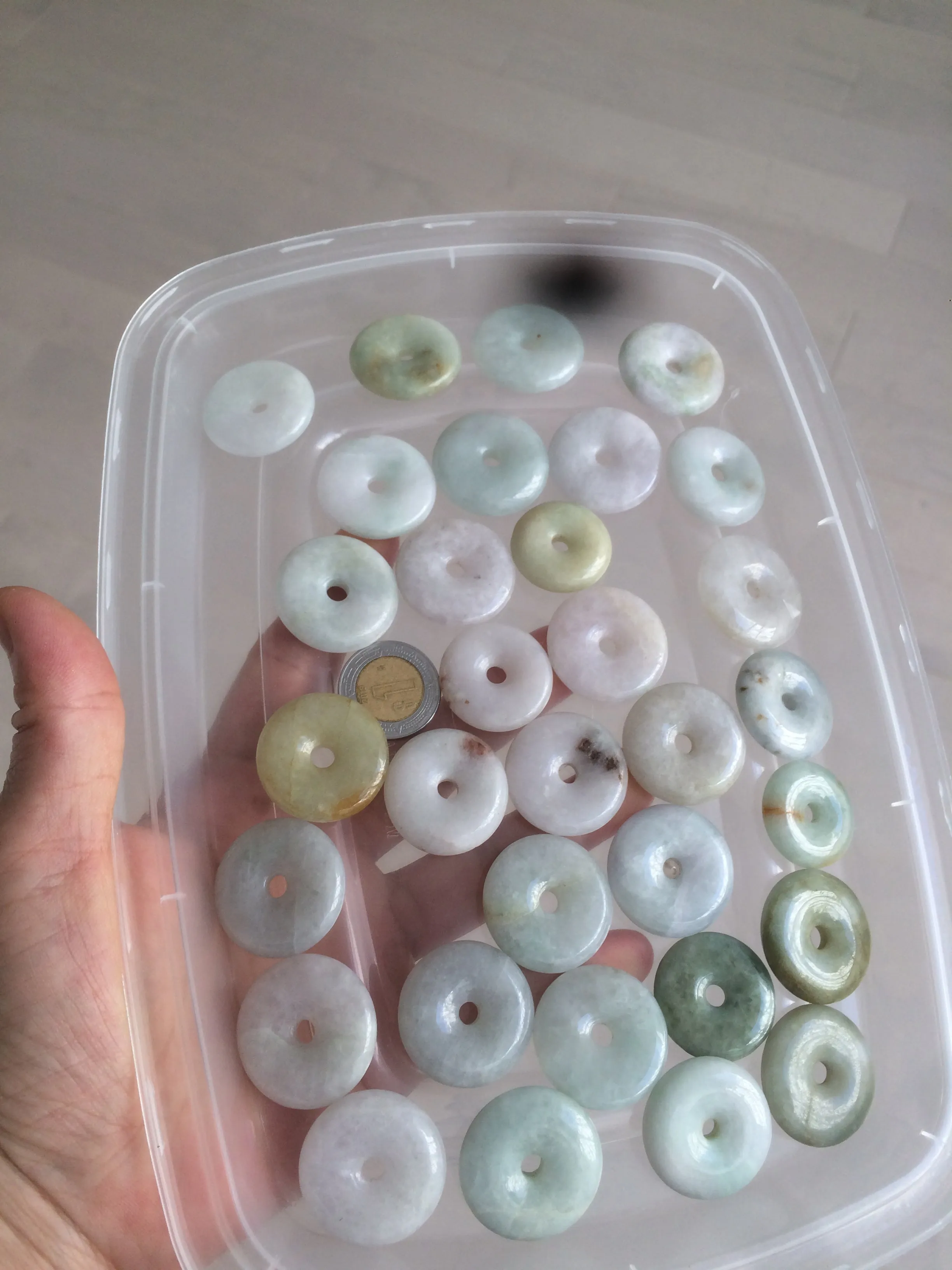 24-25mm Type A 100% Natural light green/white/purple/red Jadeite Jade Safety Guardian Button donut Pendant group AK39 (Add-on items)