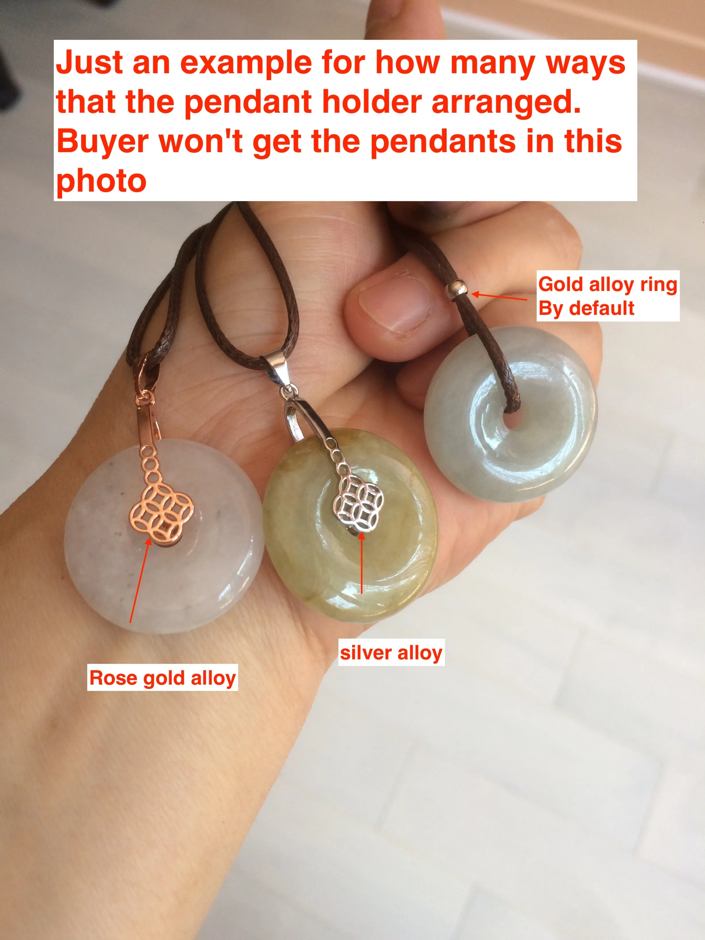 24-25mm Type A 100% Natural light green/white/purple/red Jadeite Jade Safety Guardian Button donut Pendant group AK39 (Add-on items)