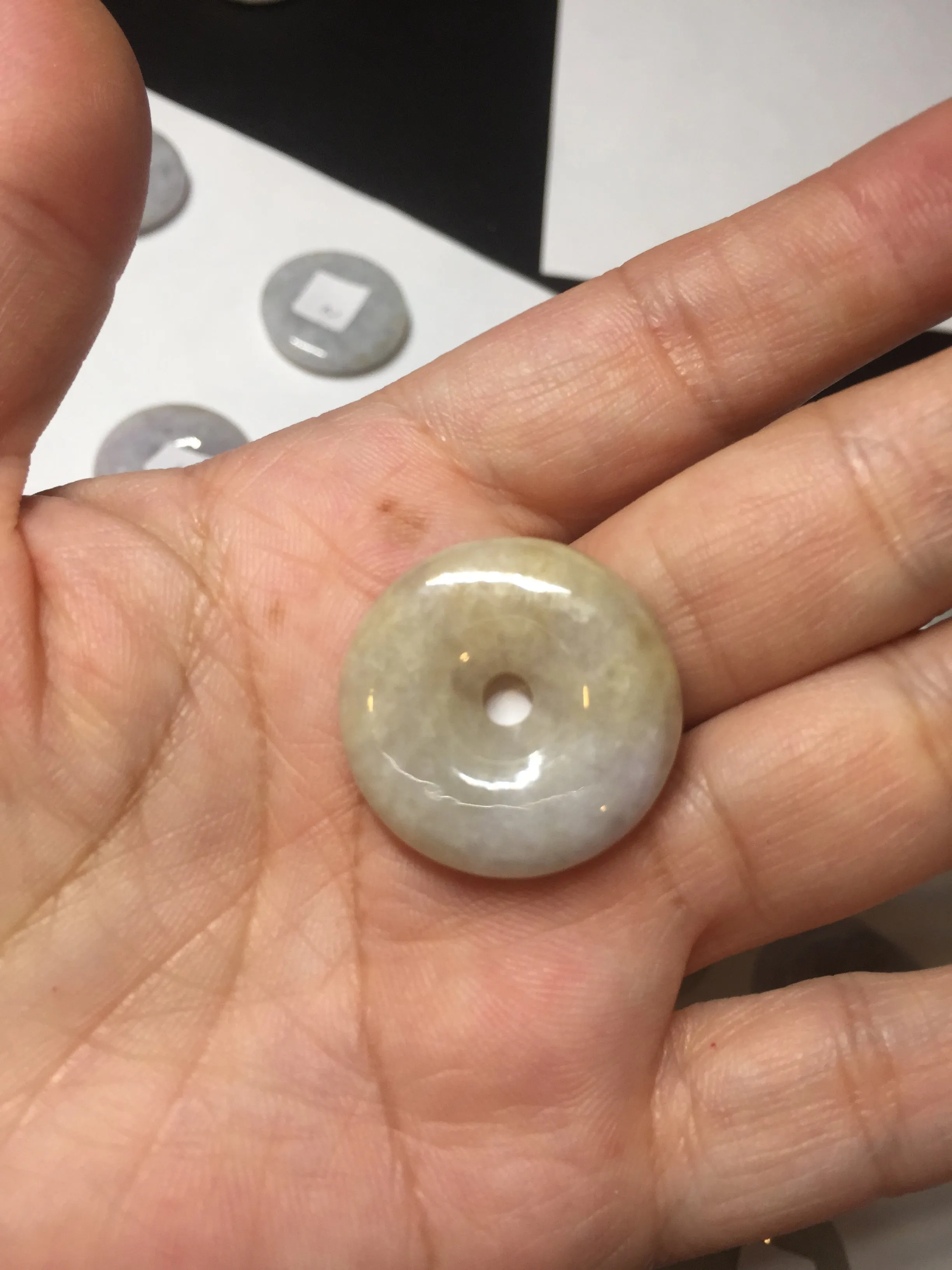 24-25mm Type A 100% Natural light purple/yellow/white Jadeite Jade Safety Guardian Button donut Pendant/worry stone group BM54